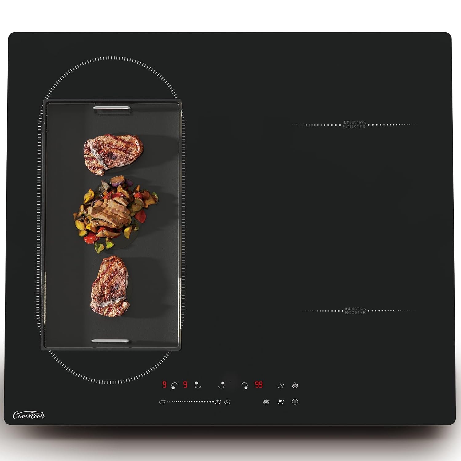 COVERCOOK Built-in Induction Hob, 4 Zone Induction Hob 60cm with Bridge Zone, 7000W Electric Cooktop Touch Control with Timer, Child Lock, Boost, Pause Function, Black