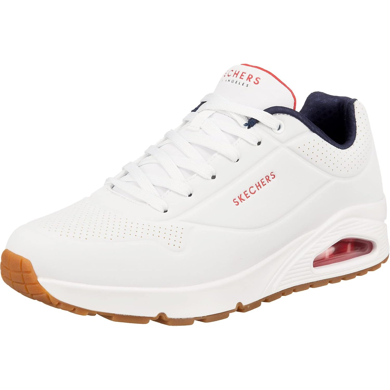 Skechers Men's Uno Stand on Air Sneaker, White Durabuck Navy Red Trim, 13 UK
