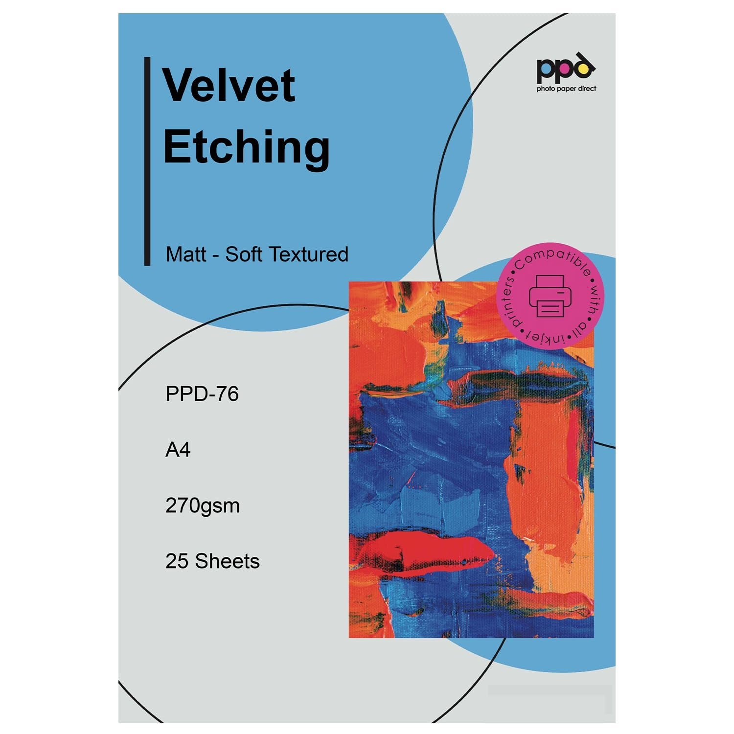 PPD 25 Sheets A4 Inkjet Fine Art Velvet Giclee Paper, Archival Photo Paper (270 GSM) PPD-76-25