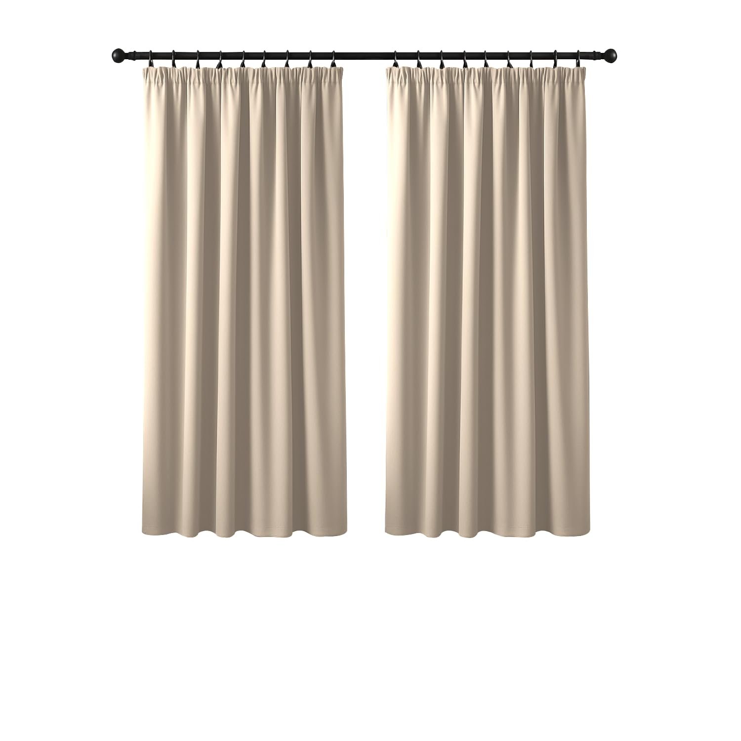 Yorkshire Bedding Blackout Curtain Pencil Pleat Noise Reducing Tape Top Insulated, Sunlight Blocker, Dark and Plain Cream Curtains 46x54 Window Treatment with Tie Backs (117 x 137 cm)