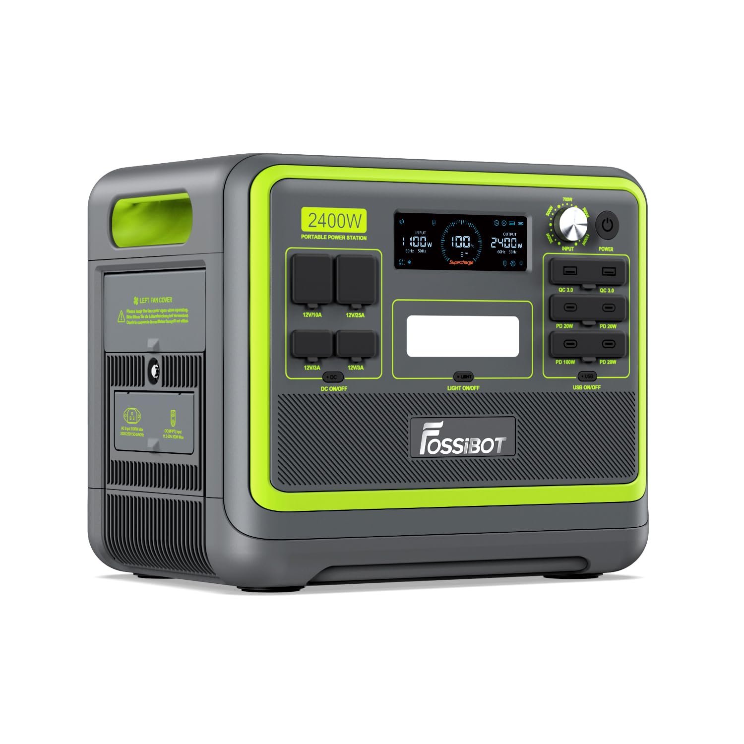 FOSSiBOT F2400 Portable Power Station Update Lightweight, silent, and efficient UPS with 2048Wh LiFePO4,3 x 240V AC Outputs 2400W,100W USB-C Output, Solar Generator for RV/Camping/Home/emergency
