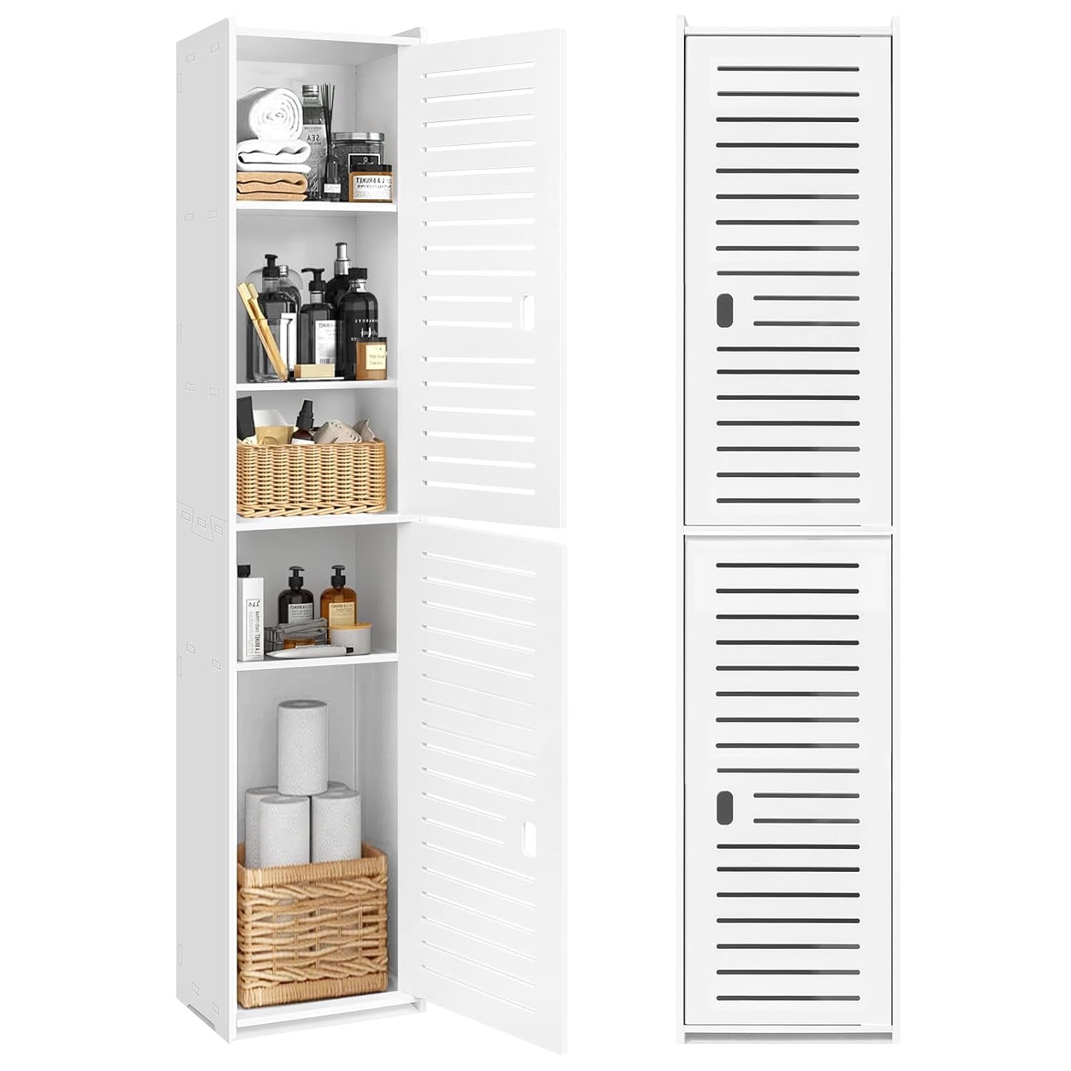 KVTUKIAIT Tall Bathroom Storage Cabinet - Floor Standing Display Cabinet, Home Storage Furniture Organizer Unit for Office Living Room Kitchen Entryway Toilet Paper, White