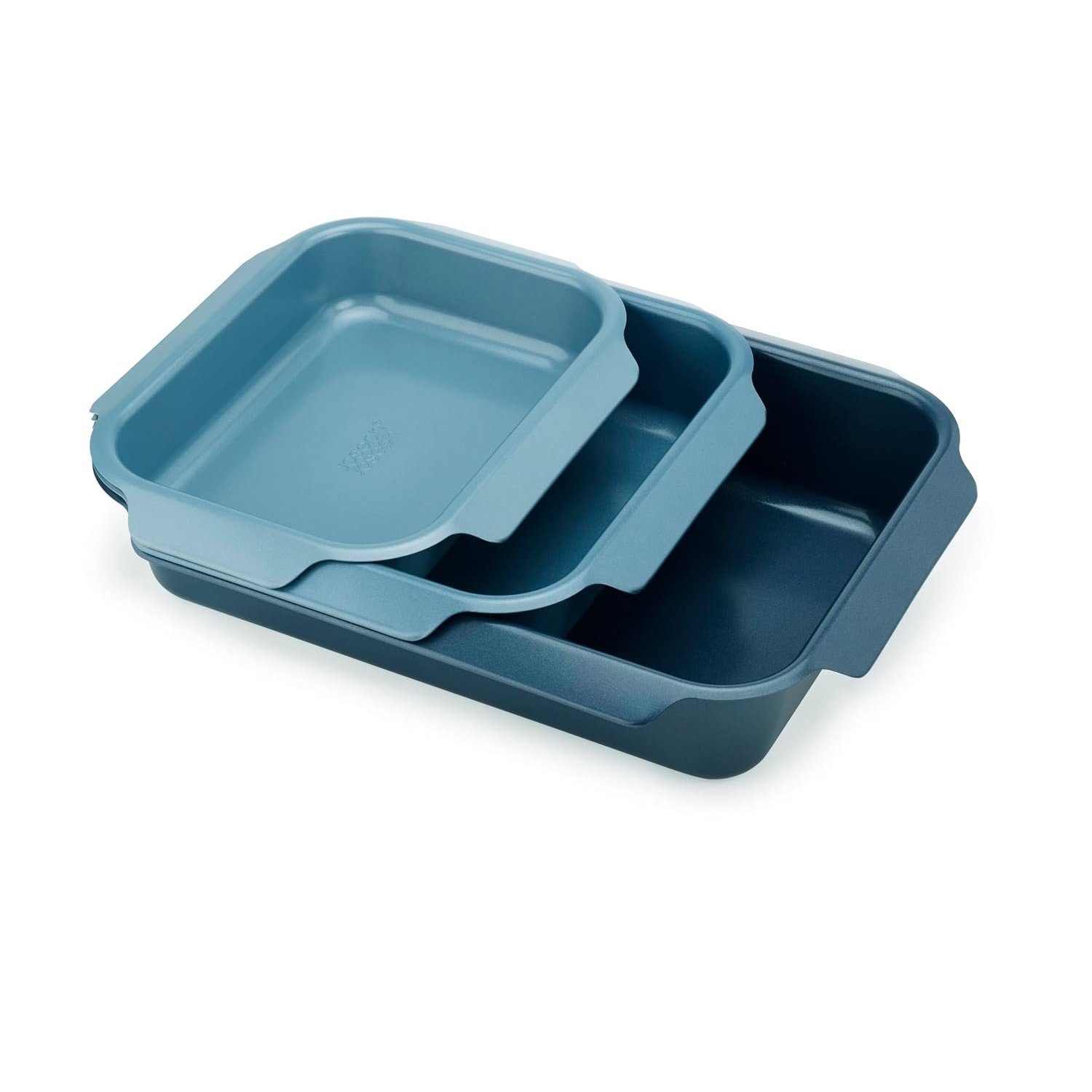Joseph Joseph Nest Set of 3 Stackable Oven Trays, Carbon Steel Roasting Tins with Non-Stock Coating, Easy-Pull Handles, Organised Kitchen, 41cm x 30cm x 9.6cm - Blue