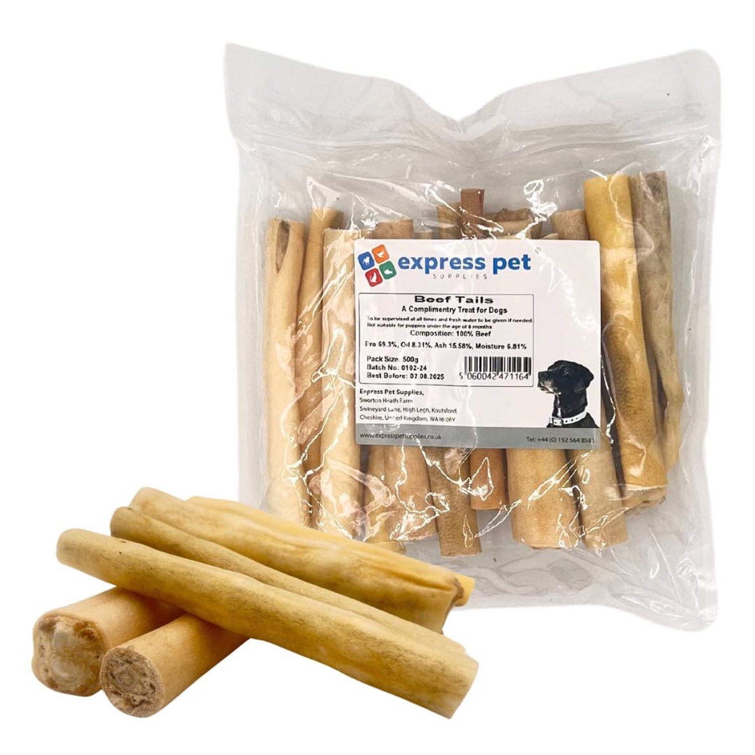 Express Pet Supplies Beef Tails 1kg (20-25 Tails) 15cm (6 Inch) | Grain & Gluten-Free | 100% Natural Air-Dried Treat for Dogs | Long Lasting Low Odour