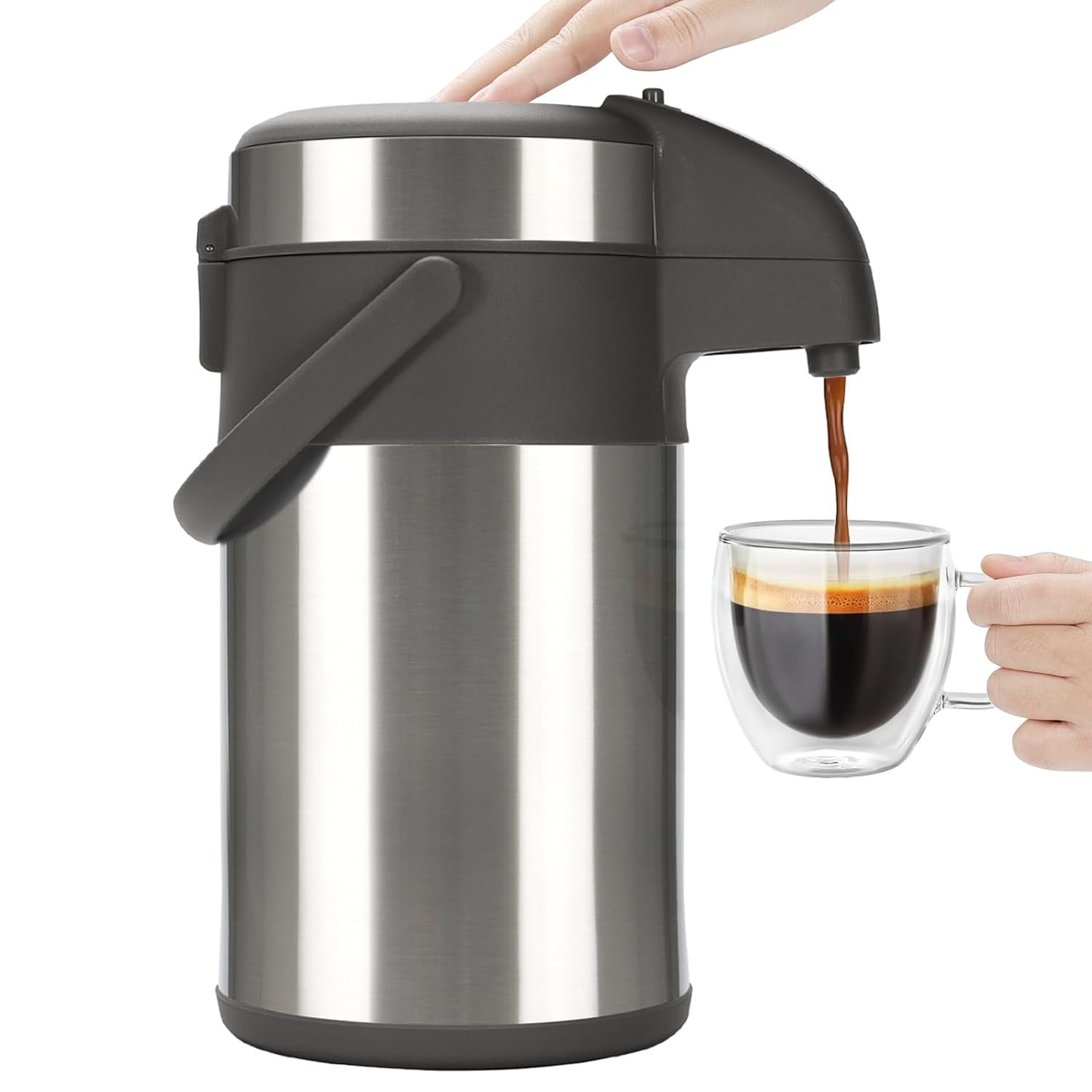 Olerd Coffee Pump Flask, 3L Stainless Steel Airpot, Hot Beverage Dispenser & Hot Water Urn Perfect for Water and Tea