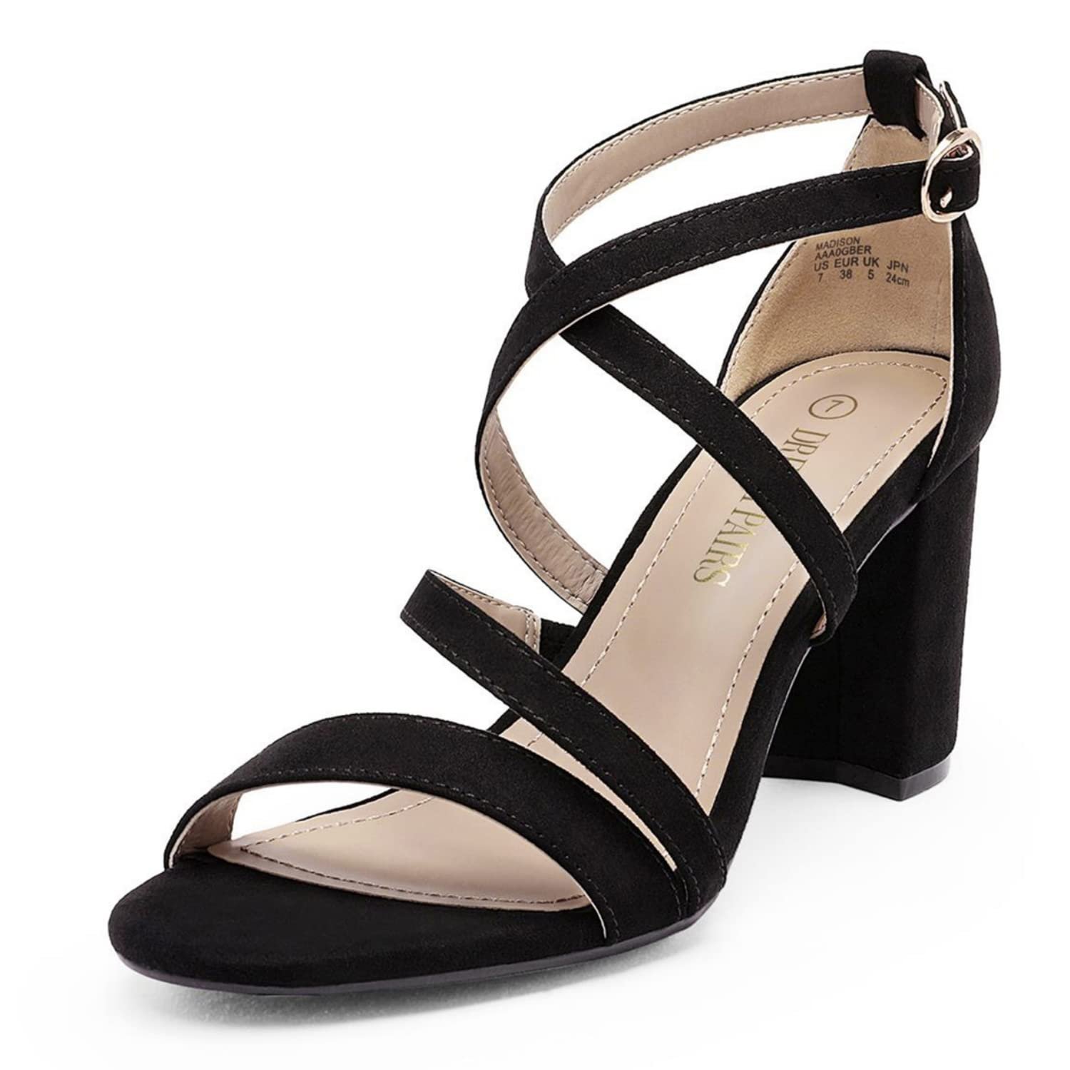 DREAM PAIRS Women's Ankle Strap Dress Heeled Sandals for Low Chunky Block Heels Madison,Size 5,Black/Suede,Madison
