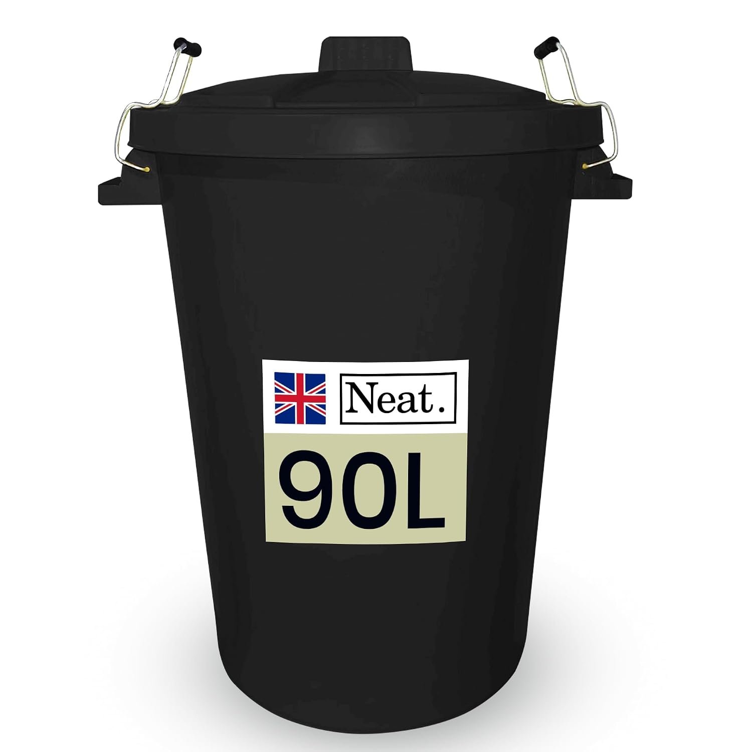 90L Garden Bin - Black Outdoor Dustbin with Lid - Durable Plastic Rubbish Container