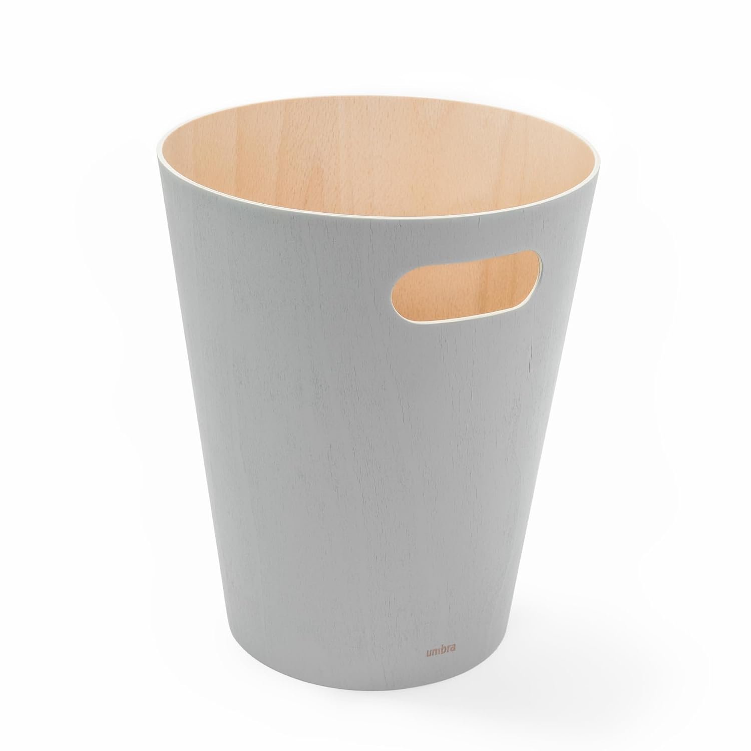 Umbra Woodrow 2-Gallon Modern Wooden Trash Can Wastebasket, Attractive Bin for Garbage or Recycling, Suitable for Home or Office, Grey/Natural