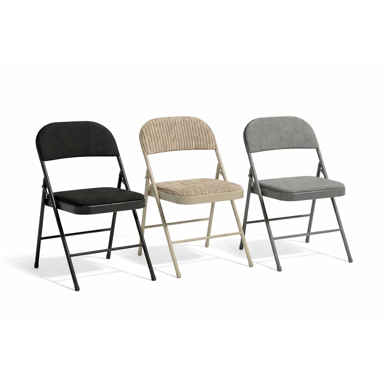 SuperGift.com Grey Fabric Padded Folding Chair with Backrest, Heavy Duty Steel Frame Foldable Chair for Home, Garden, Office and Desk Use