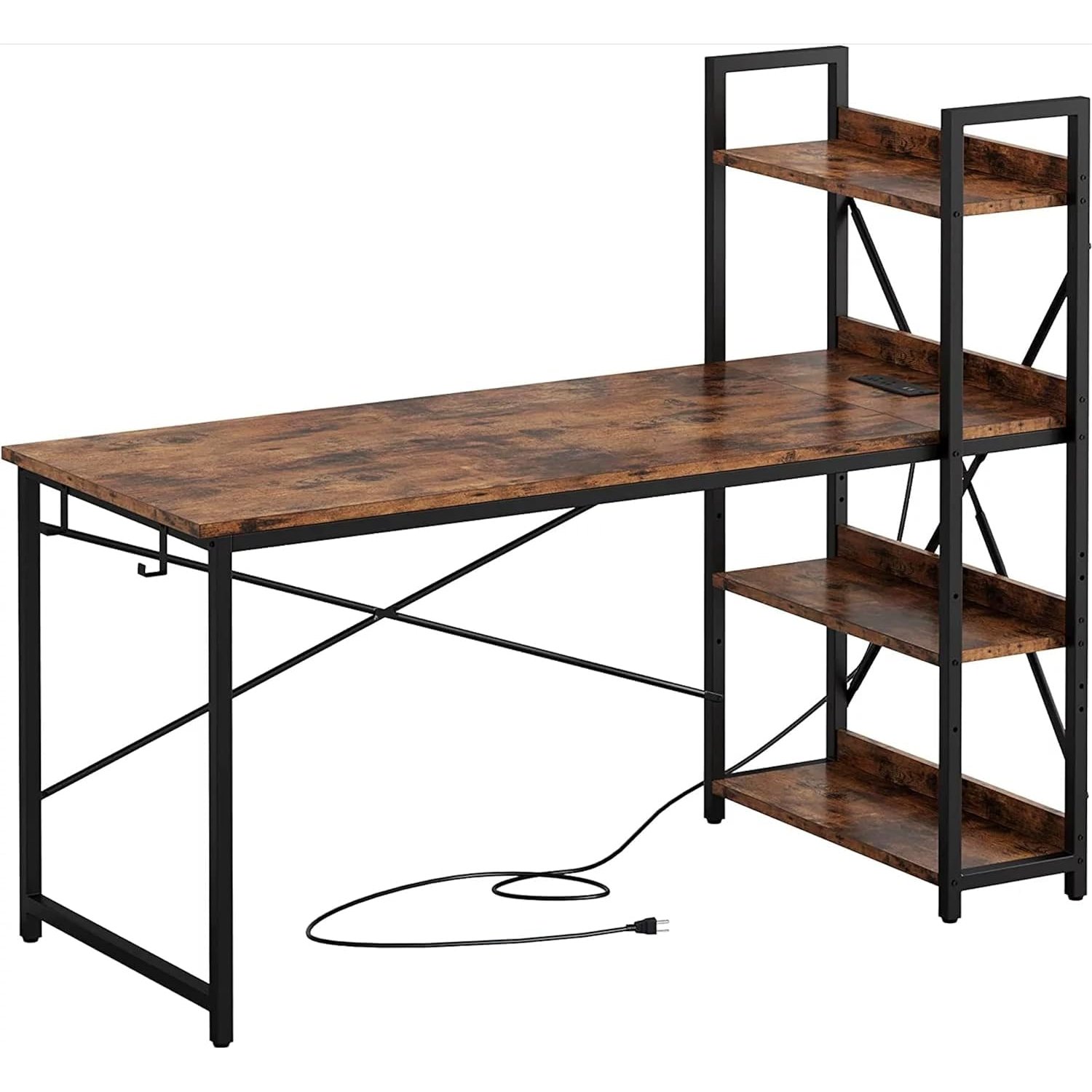 FEFE 4 Tier Industrial Look Wooden Reversible Computer Study Writing Table Desk Work Station FOr PC Desktop With UK Sockets & USB Ports