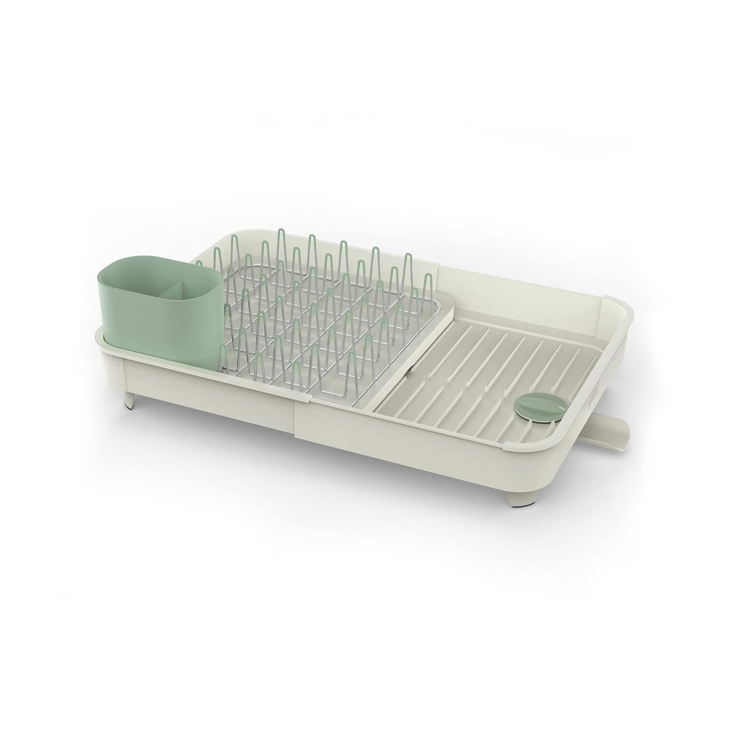 Joseph Joseph Extend Expandable Dish Drainer Rack with Removable Cutlery Holder Swivel Draining Spout - Stone/Sage Green