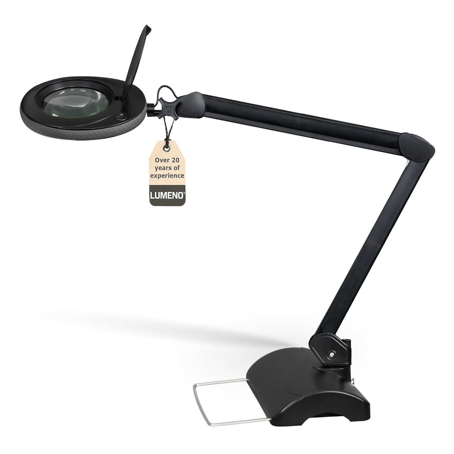 Lumeno 7218SW LED Magnifying lamp, 127 mm Glass Lens, 950 Lumen, 8 diopters, Workstation & Cosmetic lamp, for Beauty Salon, hobbyist, as Reading aid, Magnifying Glass with Table Stand 6180SW