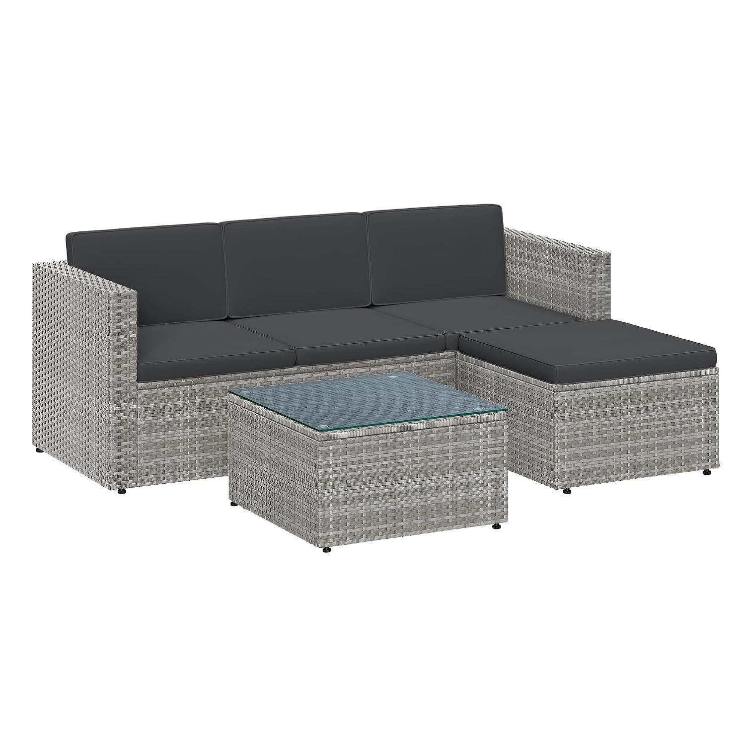 SONGMICS Garden Furniture Set, PE Rattan Patio Furniture Set, Outdoor Corner Sofa Couch, Handwoven Rattan Patio Conversation Set, with Cushions and Glass Table, Grey GGF005G55