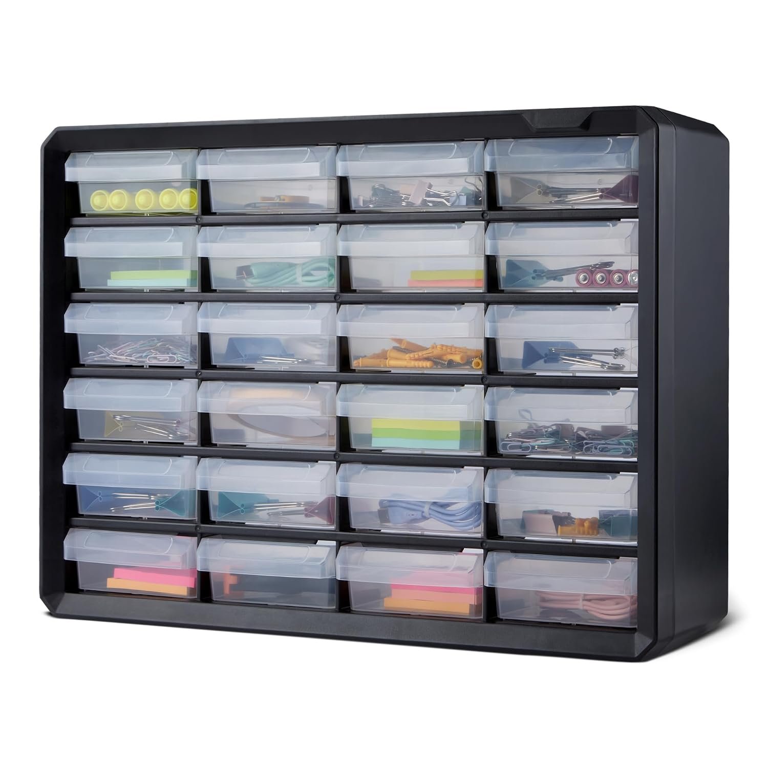 Amazon Basics Storage Cabinet, 24-Drawer Plastic Organizer with Dividers for Office/Craft/Tools, Wall Mountable, 16 x 54.1 x 40.1 cm, Black