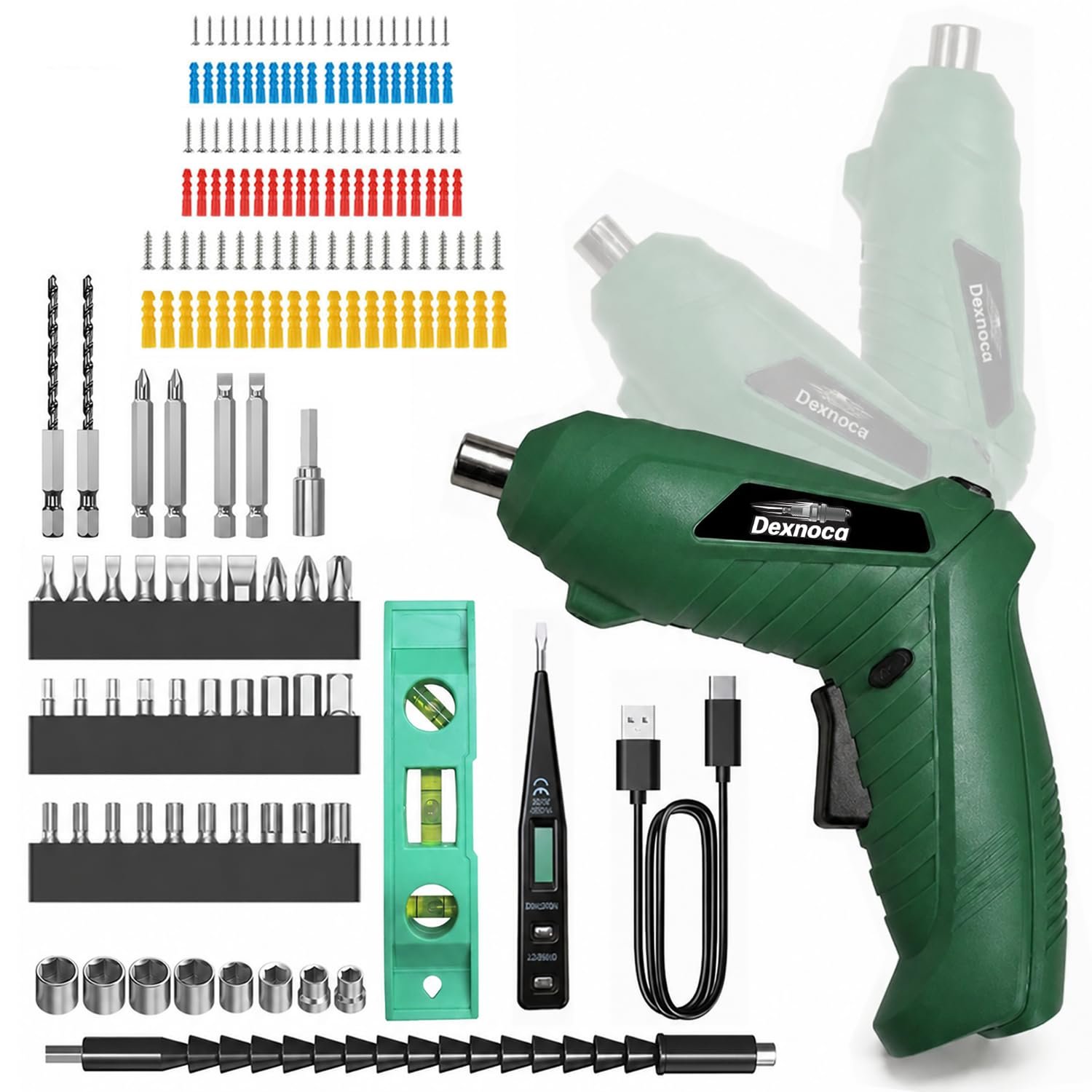 171pcs Electric Screwdriver, Portable Cordless Drills 3.6V, 1/4” Chuck Mini Screwdriver Kit, Dual Position Handle with USB C Cable, LED Light for Home, Office, DIY Tools, Women, Housewarming Gift