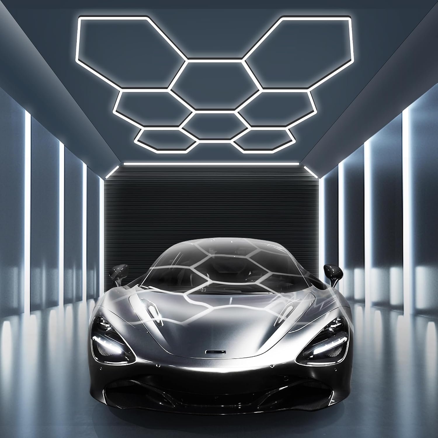 Hexagon Garage Light: Higher Brightness Lumens LED Honeycomb Ceiling Light,280W 8 Grids Systems 6500K,2.6x2.4m Grid Lighting for Garages,Gym,Car Detailing Shop,Auto Beauty Shop,Shopping malls (8-HEX)