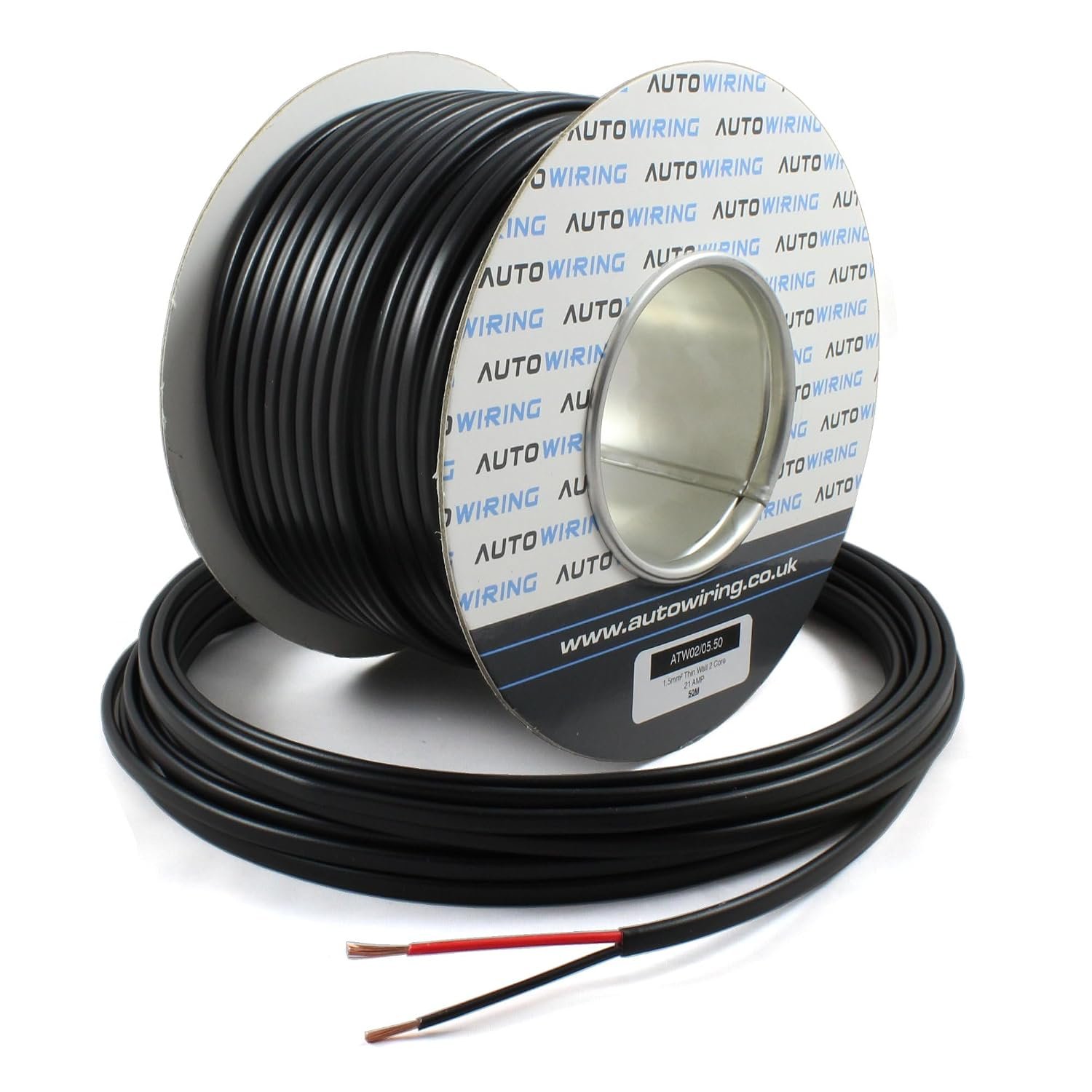 Automotive FLAT Twin 2 Core Cable 12v 24v Thin Wall Wire (21 AMP Rated 1.5mm²) 10/30/50/100 Metre (100 Metre Roll)