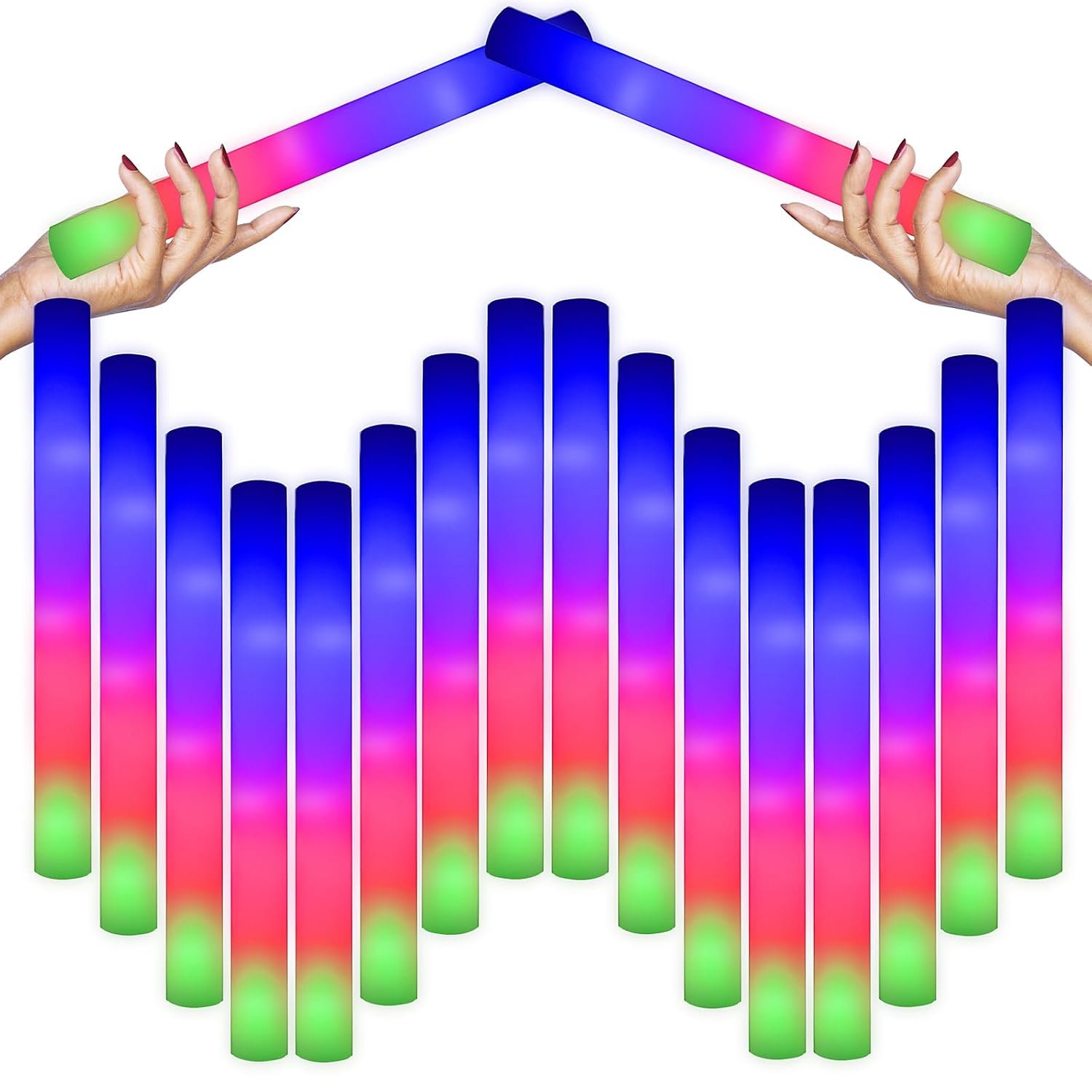 58PCS Foam Glow Sticks Party Packs,Led Light up Flashing Sticks with 3 Mode Flashing,8~10 Hours Long-lasting Glowing Multi Colour Party Supplies for Wedding Birthday Concert Hallowen Christmas