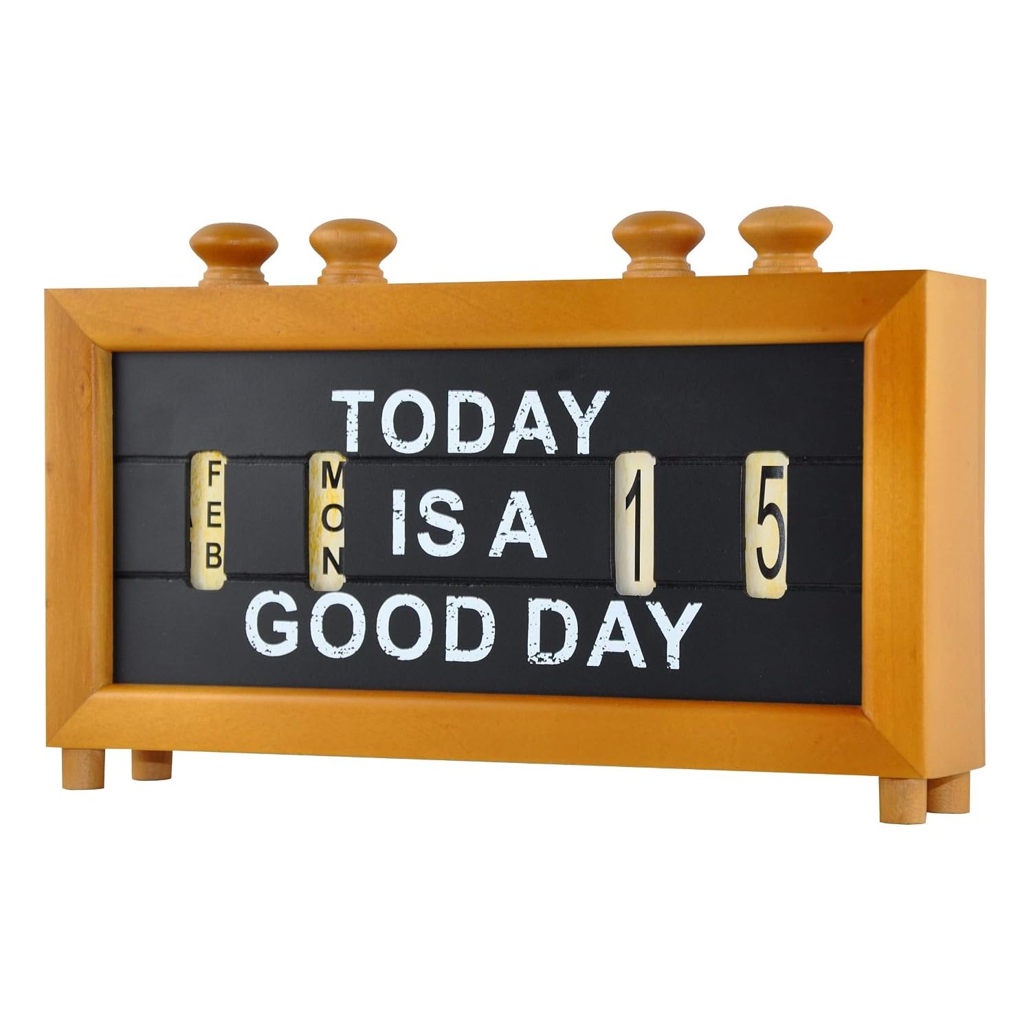 Eitida Wooden Vintage Perpetual Desktop Calendar Easel Personalized Shutterfly Standing Funny Antique Dilbert Decorative Home Decor, White Knob,Week Day Month Date Office_Tan Black