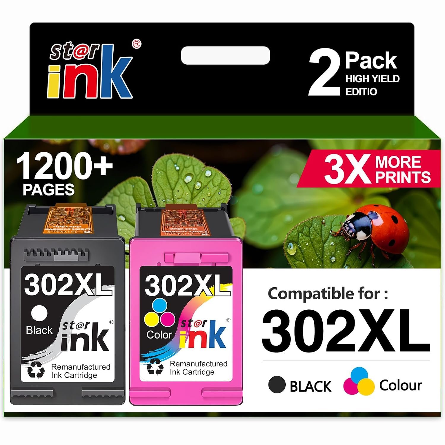starink 302XL Ink Cartridges Combo Pack Remanufactured for HP 302 XL Black and Colour Ink Cartridges for HP Envy 4520 4527 4524 4523 OfficeJet 3835 3830 3831 4650 DeskJet 3630