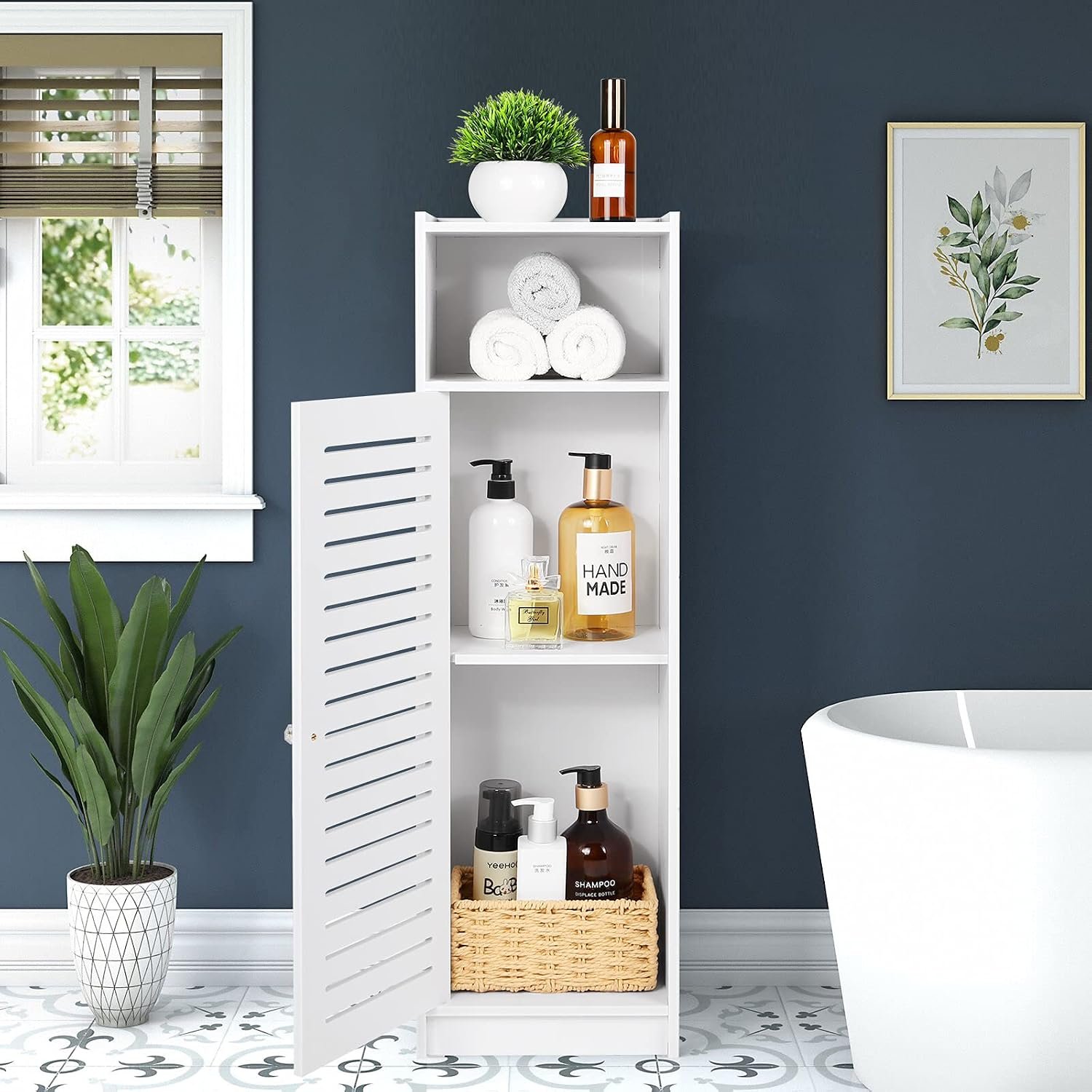 aimu Waterproof Bathroom Cabinets, Storage Accessories Floor Standing Cabinet for Bathroom,Furniture for Bedroom Kitchen Hallway,Storage Cupboard Unit with Daily use Layer 80x20x24cm