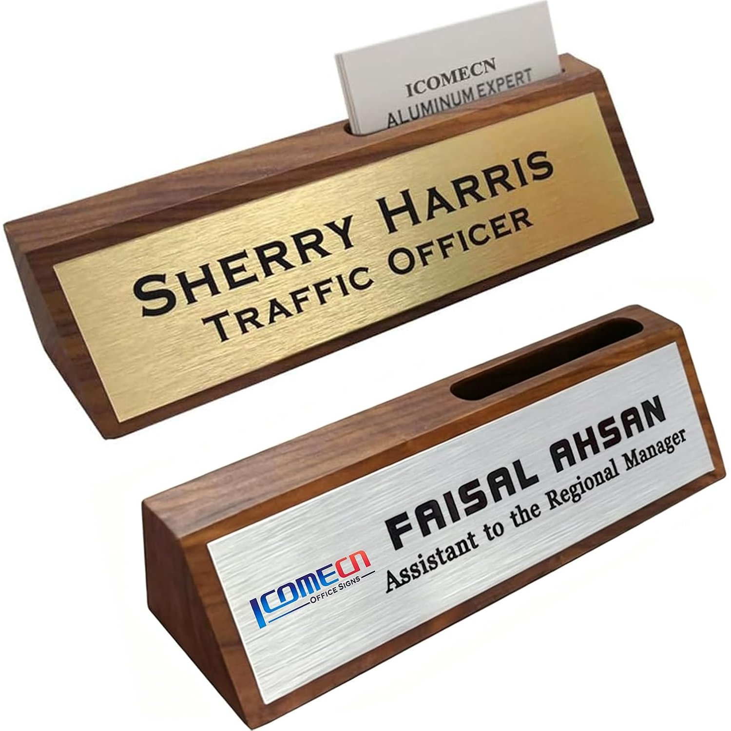 Personalized Business Desk Name Plate with Card Holder Custom Nameplate 2" x 8"