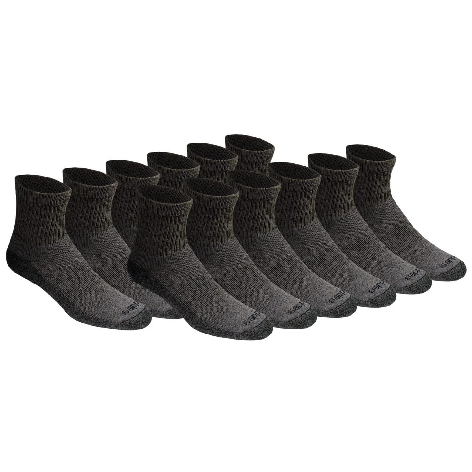 Dickies Men's Dri-Tech Moisture Control Quarter Socks Multi-Pack, Charcoal (12 Pairs)
