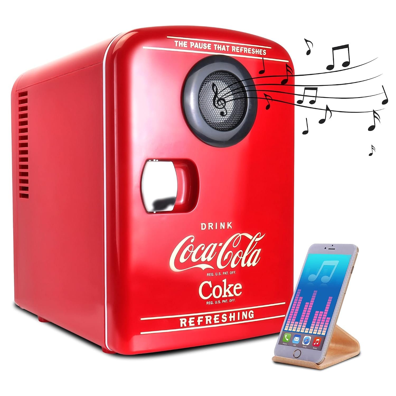Coca-Cola Mini Fridges for Bedrooms 4L Quiet Small 6 Can Table Top Fridge Portable Retro Cooler Warmer with Built-In Bluetooth Wireless Speaker For Drinks Food Coke Kids Skincare Office Home Desk Red