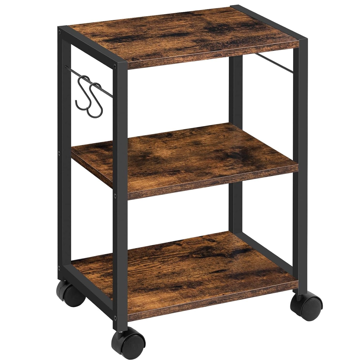 MAHANCRIS Printer Stand, 3-Tier Under Desk Printer Cart with Storage Shelf, Heavy Duty Printer Table with Wheels for Home and Office, Printer Shelf with 2 Hooks, Small Spaces, Rustic Brown APTHR4001Z