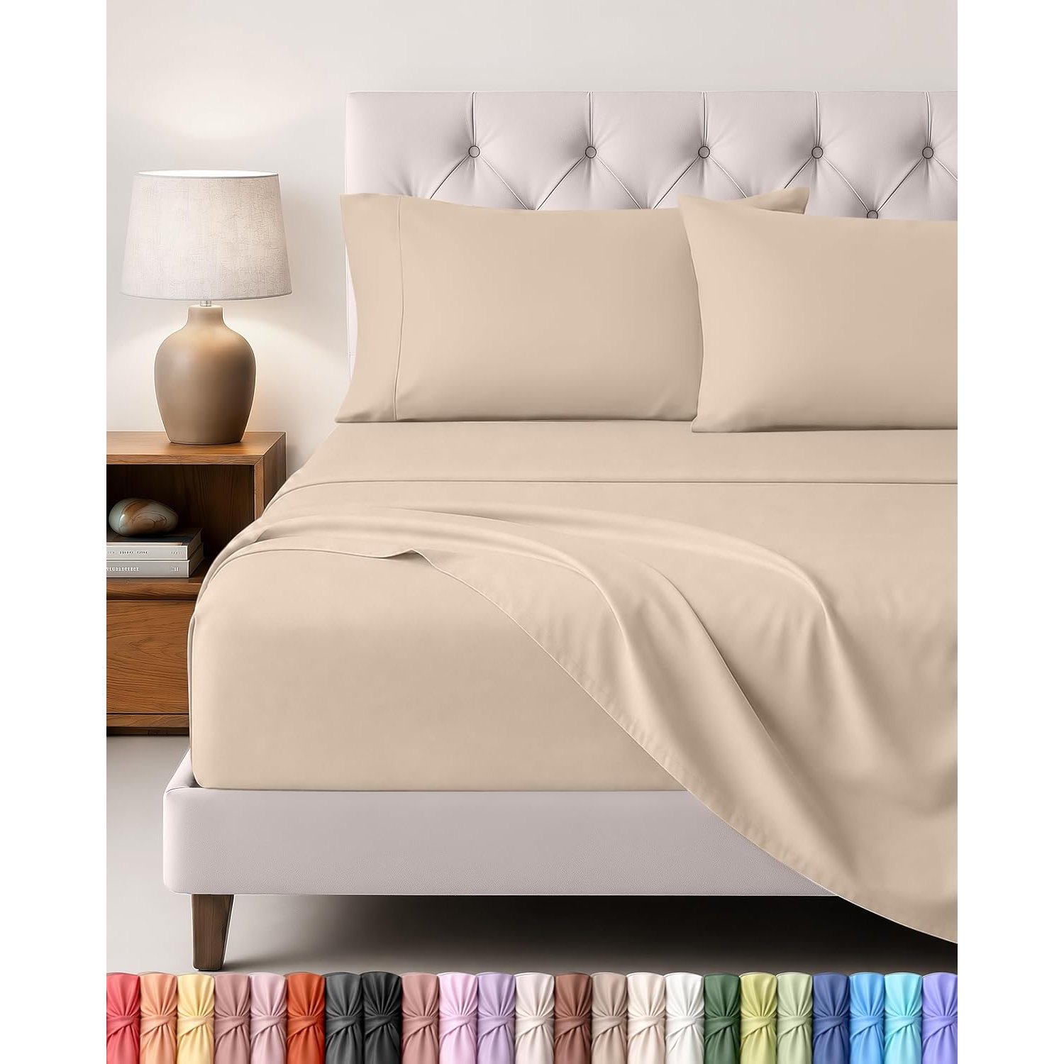 Utopia Bedding Bed Sheet Set King, Beige, 4 Piece – Fitted Sheet, Flat Sheet with 2 Pillow Cases 50x75 – Wrinkle, Shrinkage & Fade Resistant – Oeko-Tex Certified, Polyester Microfiber Fabric