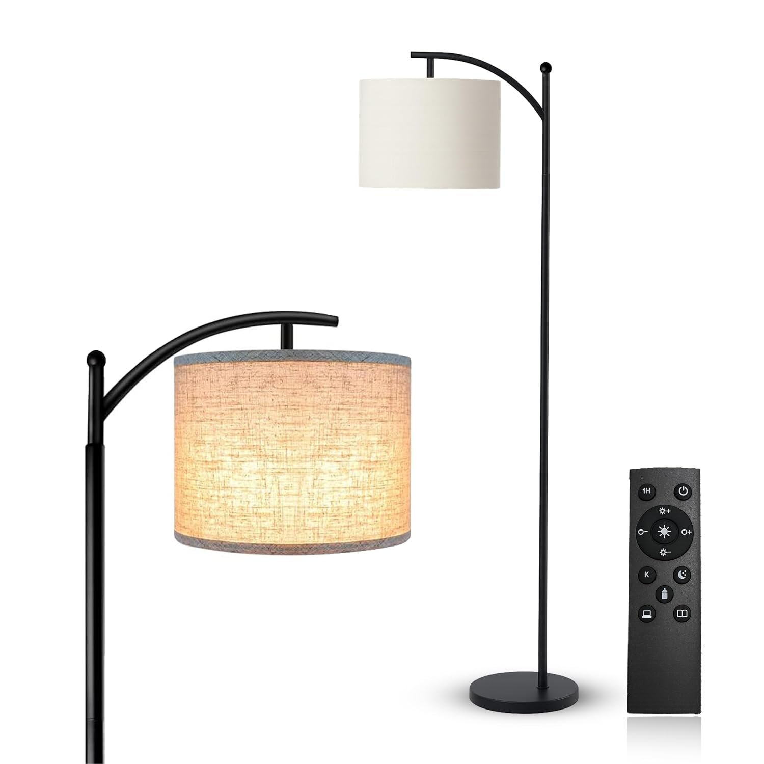 AR Easy Buy Arc Floor Lamps for Living Room with LED Smart Bulb, 3 Color Temperatures, Rotatable Linen Shade, Remote & Foot Switch, Stable Base Ideal for Living Room lamp, Bedroom, Office – Black