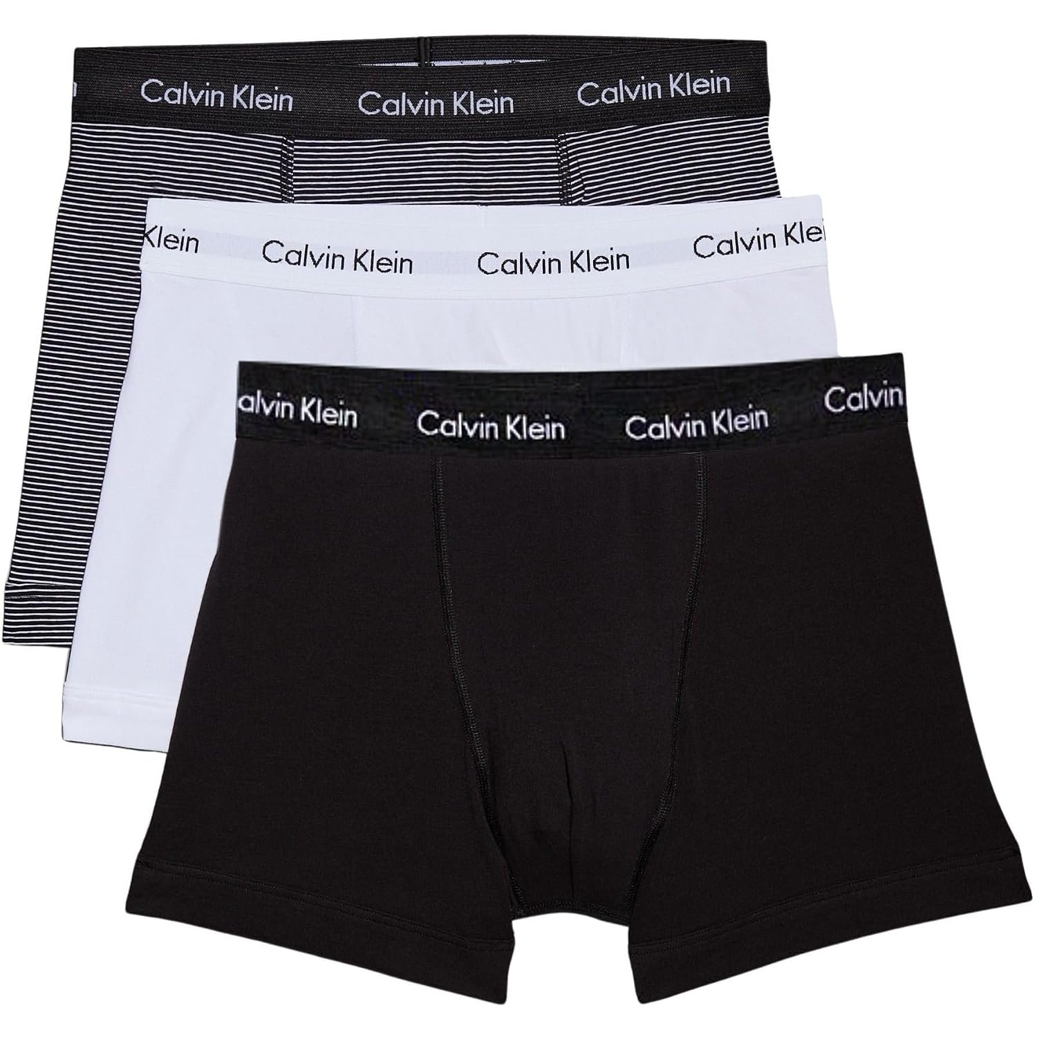Calvin Klein Men’s 3 Pack Trunks Underwear, Multicolor (White/B&W Stripe/Black), XL