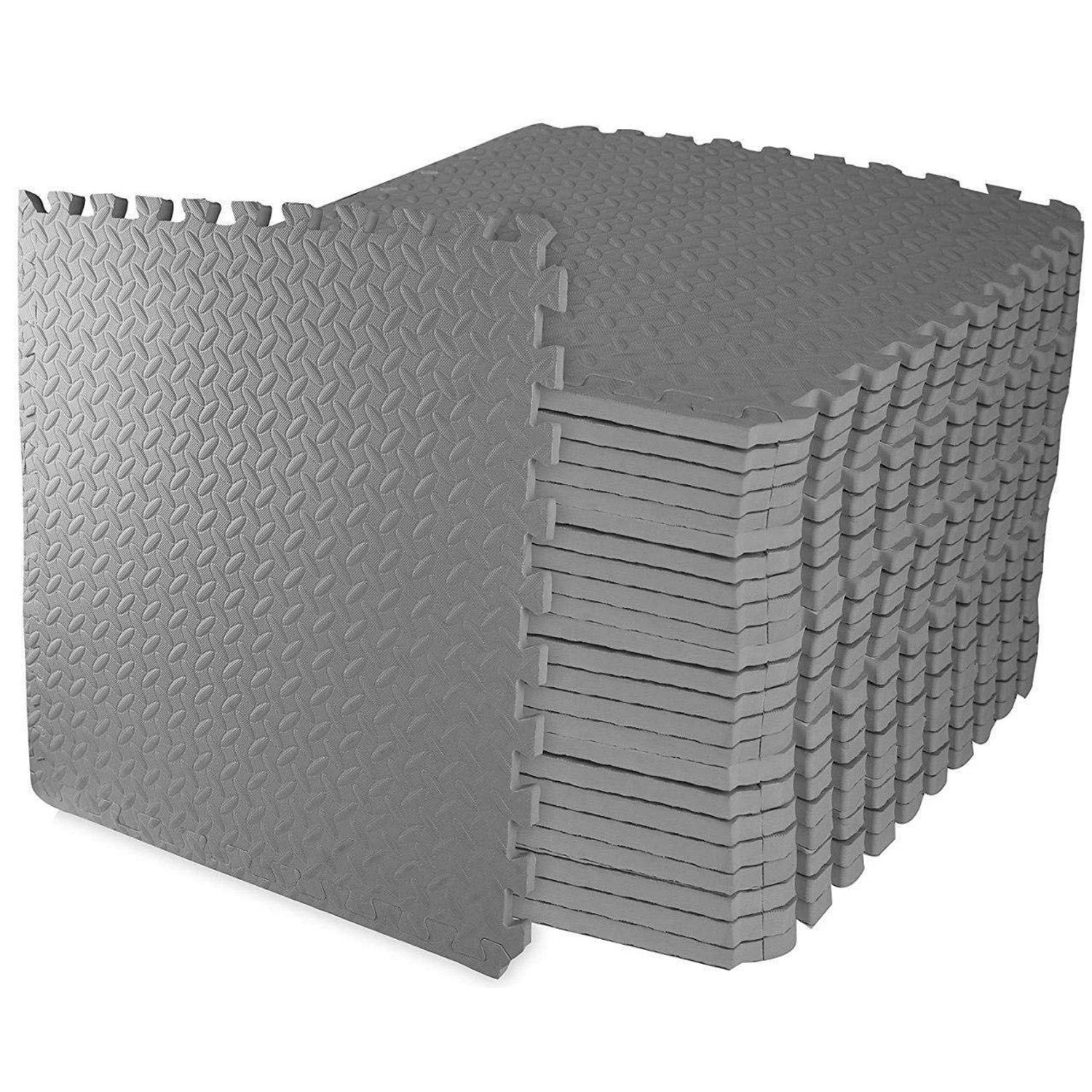 ComFy Mat Gym Flooring Mat, Foam Exercise Mats, Interlocking Puzzle EVA Floor Tiles, Non slip Rubber Cushion For Home Workout, Bonus Adhesives,24"X24"(60x60cm) Grey 36 TILES (144 Square Feet)
