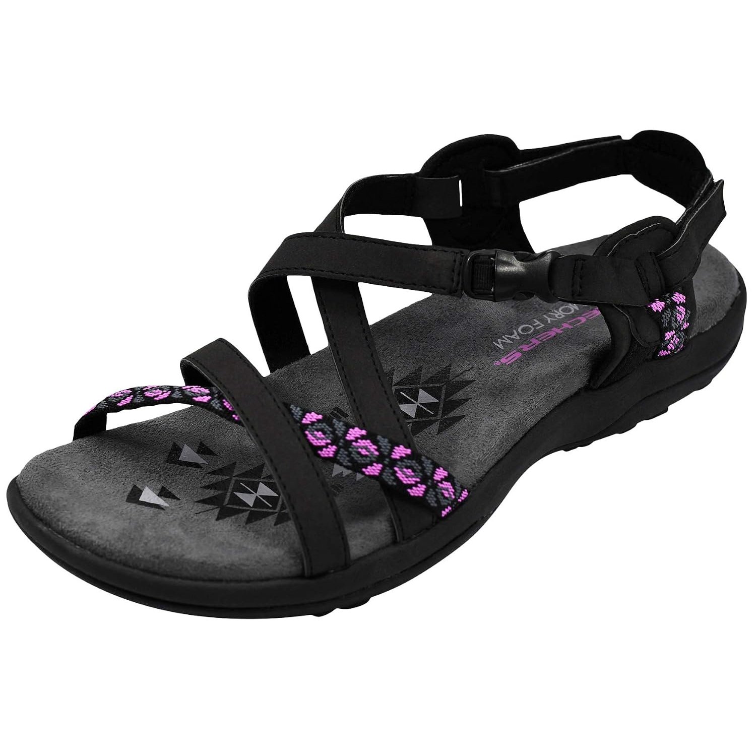Skechers Women s 40955 Reggae Slim Vacay athletic sandals, Black Pink, 4 UK