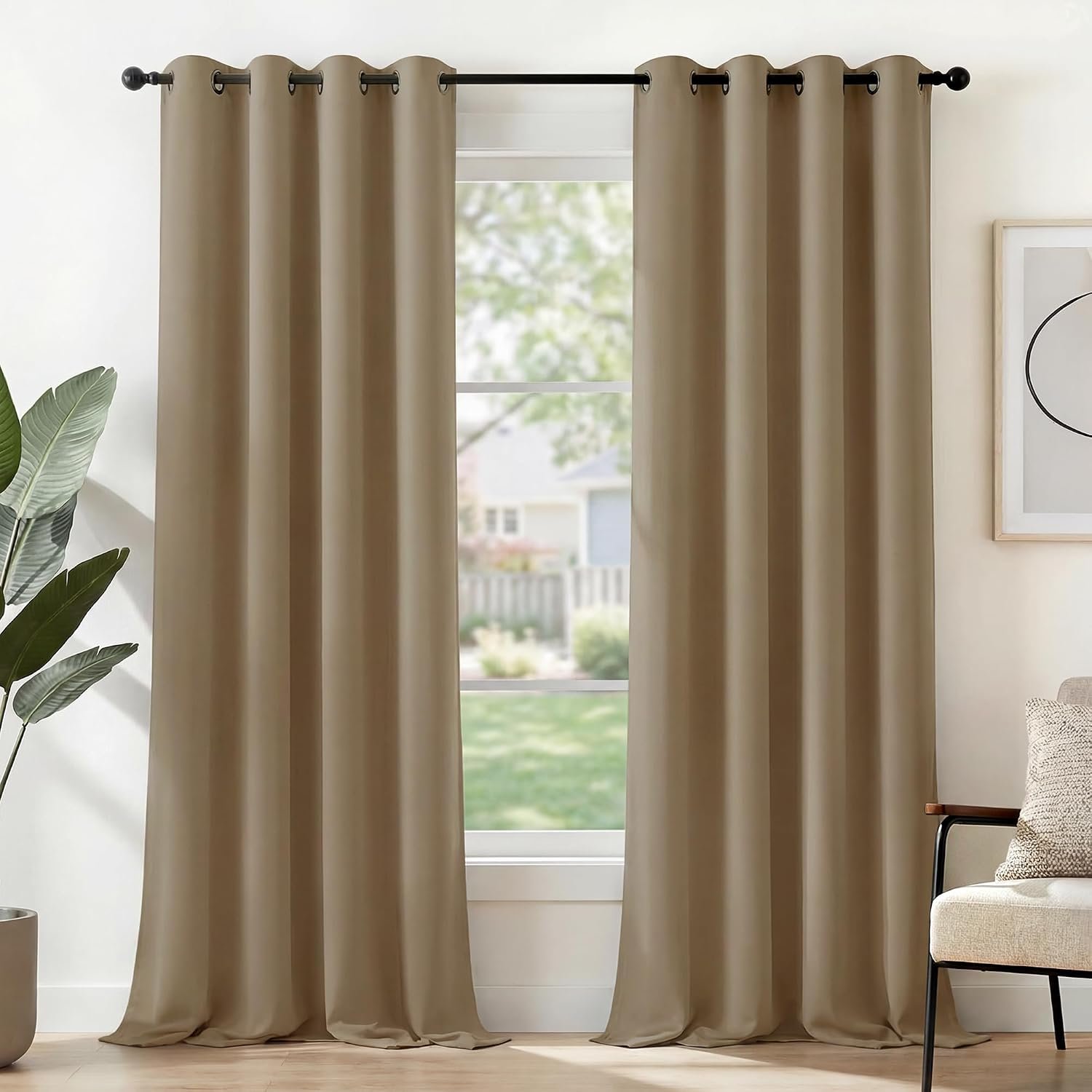 Deconovo Super Soft Solid Thermal Insulated Blackout Curtains for Bedroom Eyelet 55x96 Inch Two Panels Tan Brown