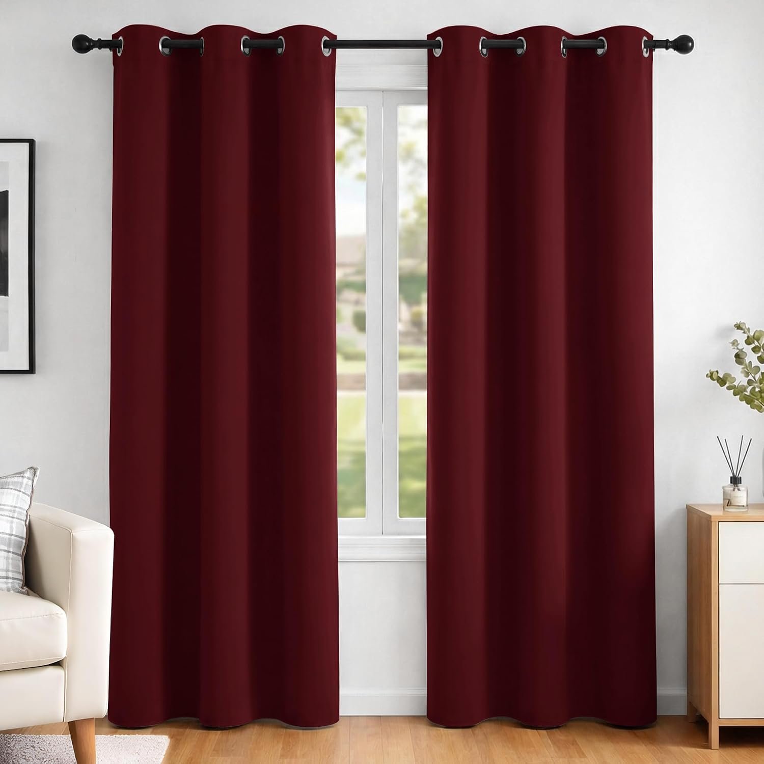 Deconovo Noise Reduction Curtains Eyelet Blackout Curtains Blackout Ring Top Curtains for Christmas Red 42 x 84 Inch 2 Panels