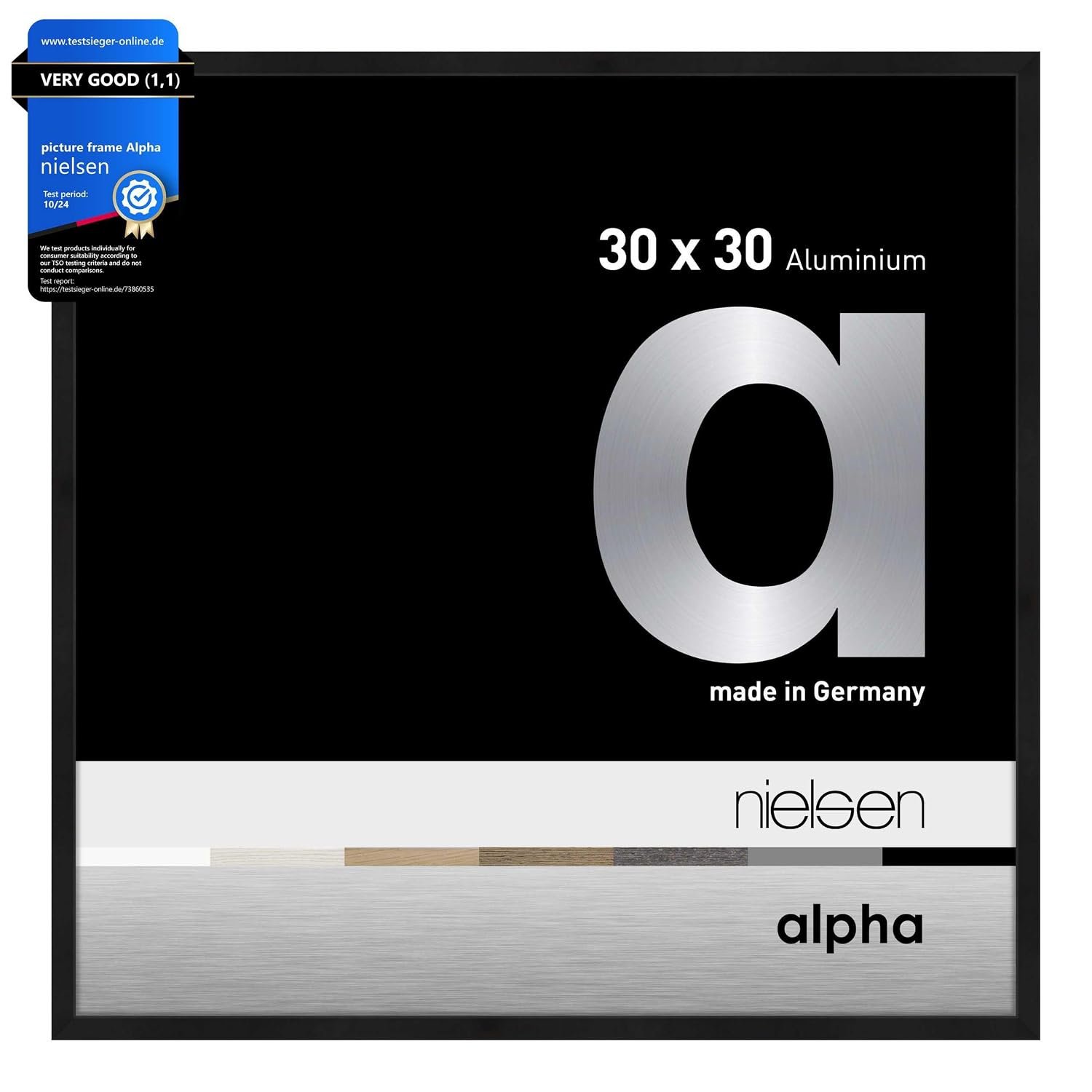 nielsen Alpha Matt Black Aluminium Picture Frame - 30x30cm - with Float Glass and Easy Push-Turn Clips - For Photos and Art