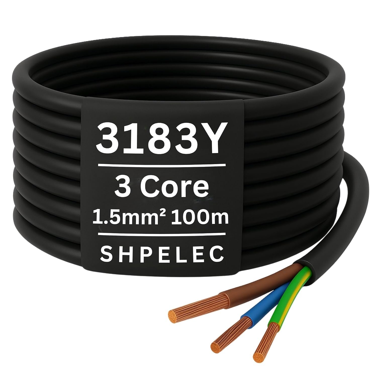 SHPELEC® FLEXIBLE Black Cable 3183Y 0.75mm, 1.0mm, 1.5mm, 2.5mm BASEC Approved Black PVC LED Lighting 5m 10m 15m 20m 50m (1.5mm 3 Core - 100 metres)