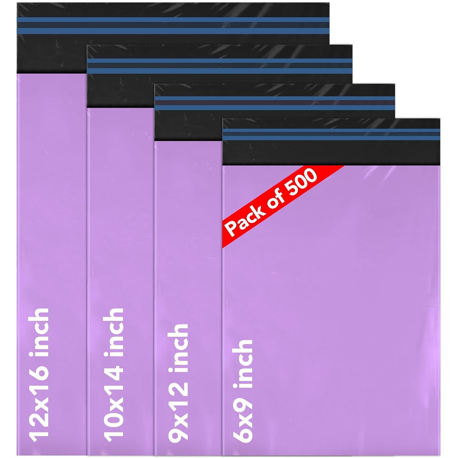 ISOUL 500 Mixed 4 Size Purple Mailing Bags, Self Seal 4 Size Strong Waterproof Poly Plastic Envelopes for Parcels, Packaging, Small, Medium, Large Mail, Shipping Delivery Bags Purple