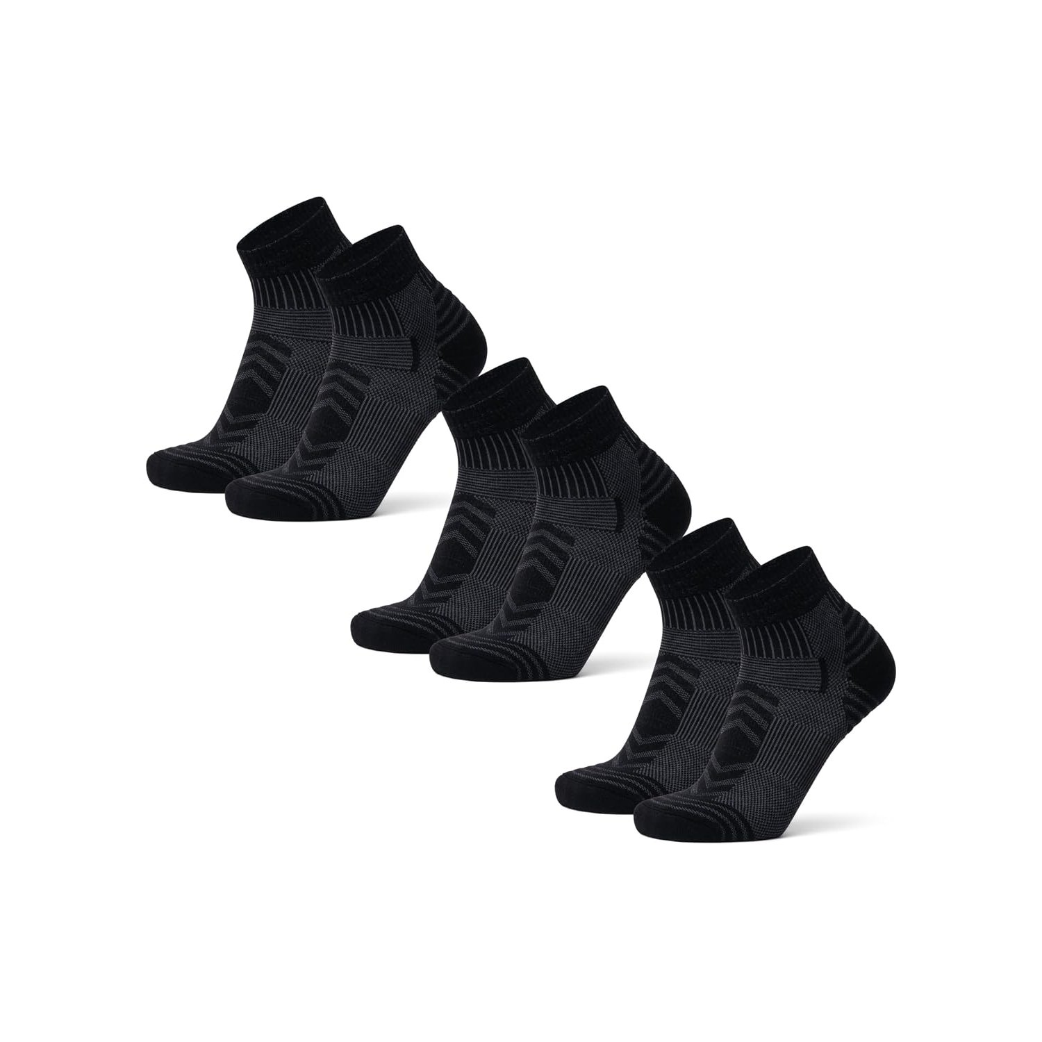 DANISH ENDURANCE Merino Wool Low Cut Hiking Socks with Lightweight Cushioning, for Men & Women, Unisex, 3 Pack, Black, 9-12