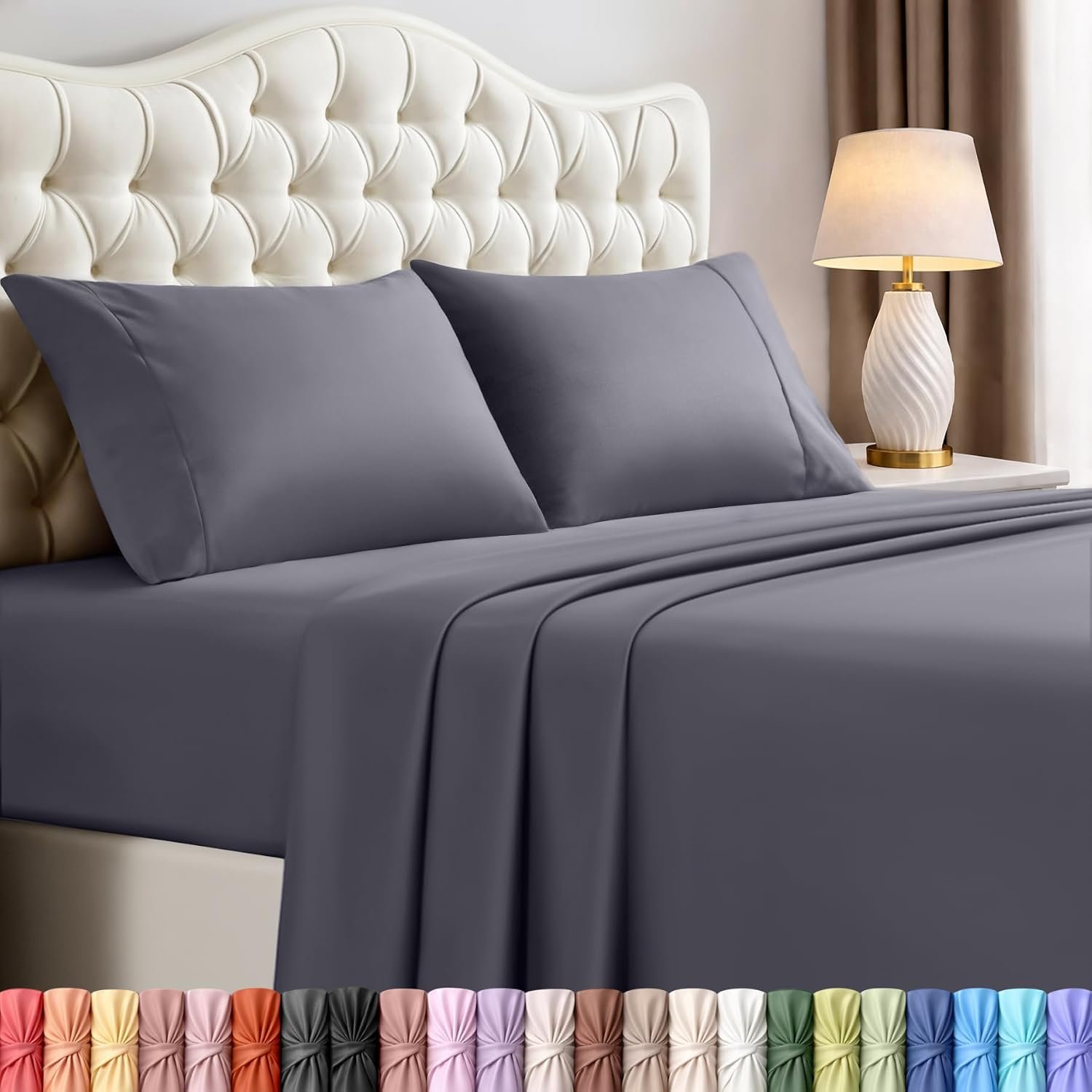Utopia Bedding King Sheet Set - 4 Piece Ultra Soft Brushed Microfiber Bed Sheets - Hotel Style Luxury with Deep Pockets for a Secure Fit - Easy Care and Long Lasting Durability (Grey)