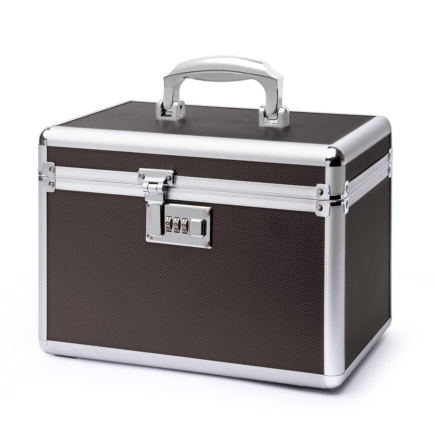 Lockable Medication Box with Portable Storage Case, 10.2''x 6.8''x 6.8'', Childproof Medicine Lock Organizer, Lockbox for Secure Cash, Jewelry, ID Documents (Coffee/Small)