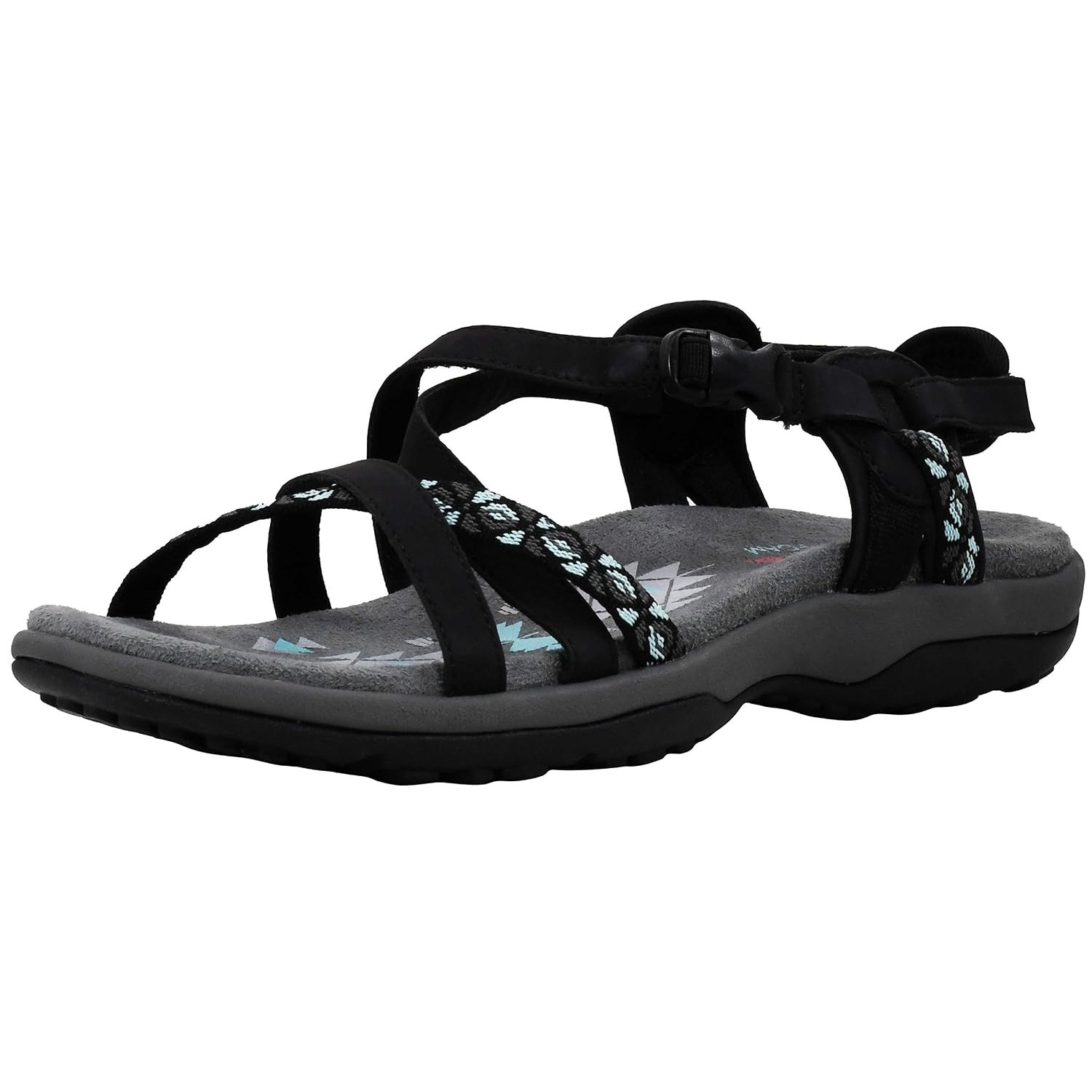 Skechers Women's Reggae Vacay Black/Aqua Sandal 6 M US