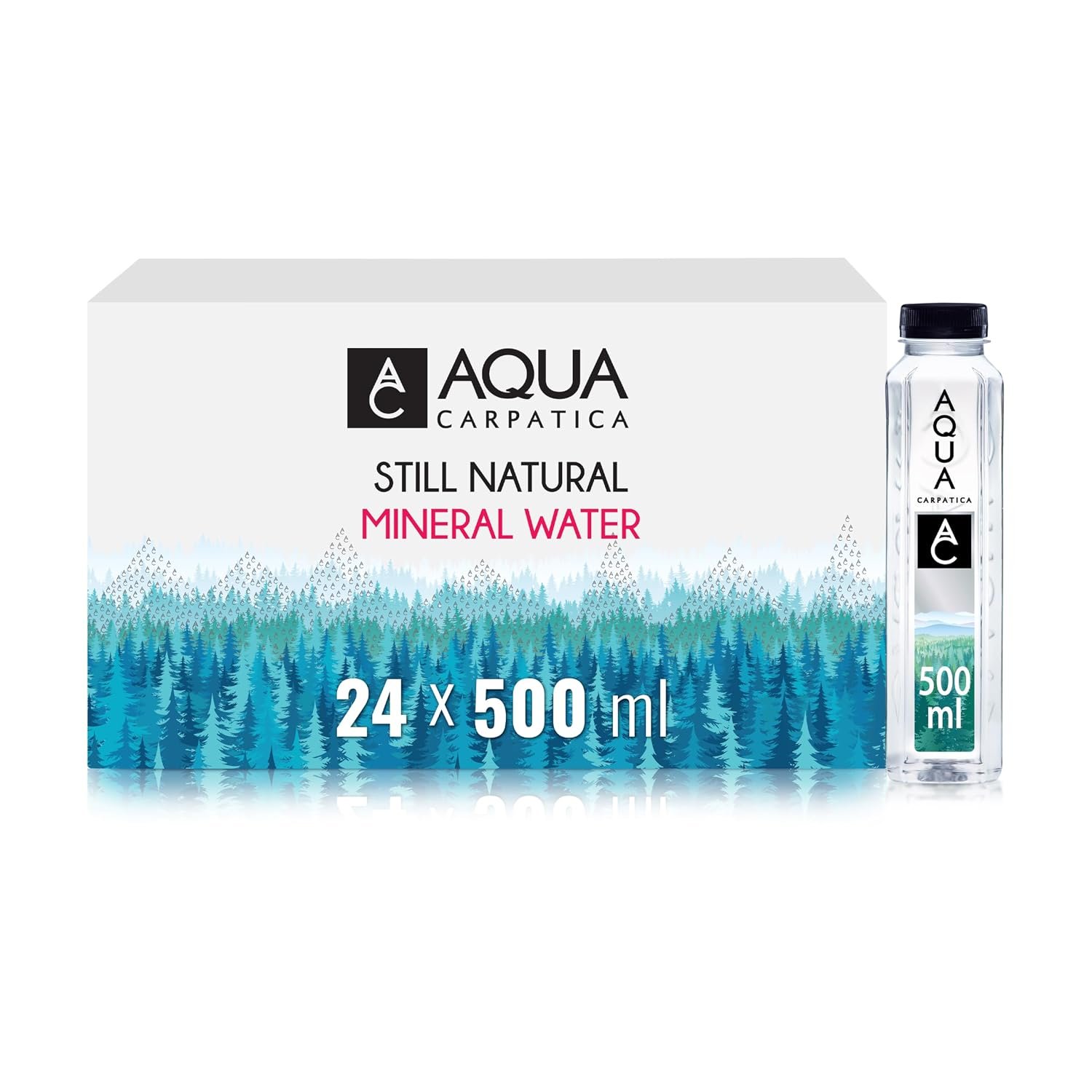 AQUA Carpatica 500ml x 24 Pure Natural Still Mineral Water - 24-Pack Bottled Water, Virtually Nitrate Free, Low Sodium, Naturally Alkaline, Natural Electrolytes, Premium Multipack 100% Recyclable