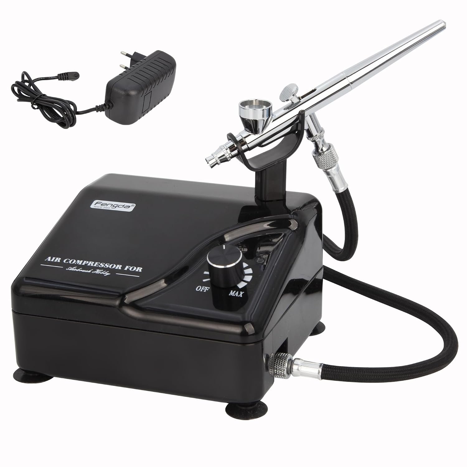 Fengda Professional Airbrush Kit FD-207K with Portable Mini Compressor, 0.2mm Nozzle, Adjustable Pressure, Oil-Free, Low Noise for Tattoo, Model, Cake Decorating & Other General Airbrush Applications