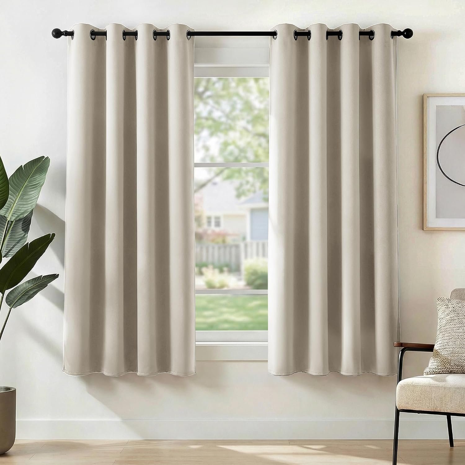 Deconovo Room Darkening Super Soft Bedroom Curtains Thermal Insulated Energy Saving Curtains Kids Light Beige 46x63 Inch 2 Panels
