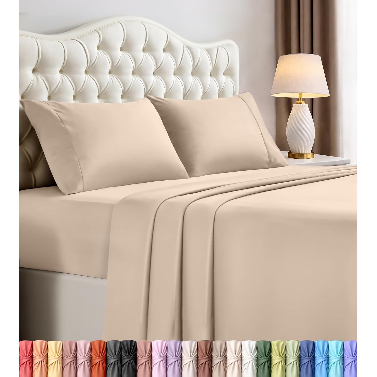 Utopia Bedding King Bed Sheets Set - 4 Piece Bedding - Brushed Microfiber - Shrinkage and Fade Resistant - Easy Care (King, Beige)