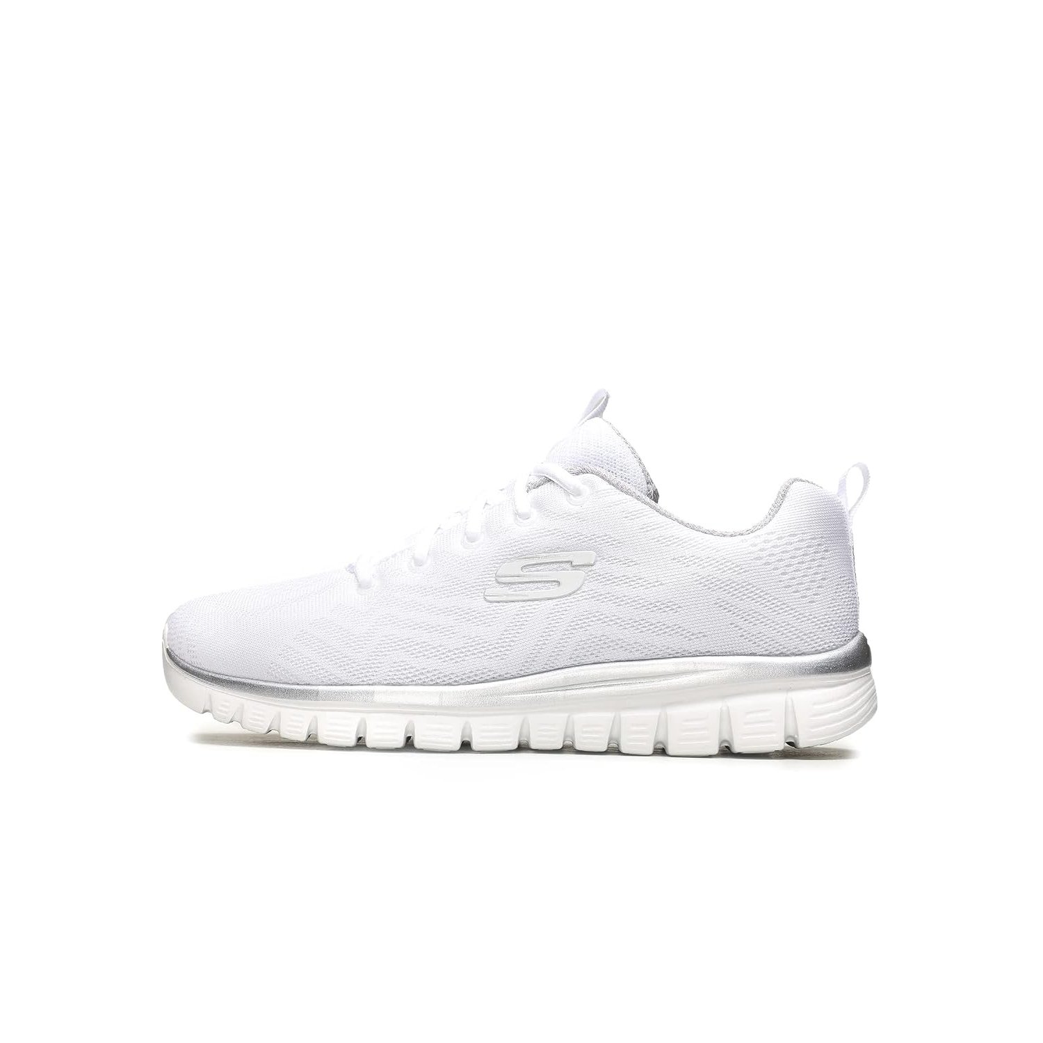 Skechers Women's Graceful Get Connected Sneaker, White Silver, 7 UK