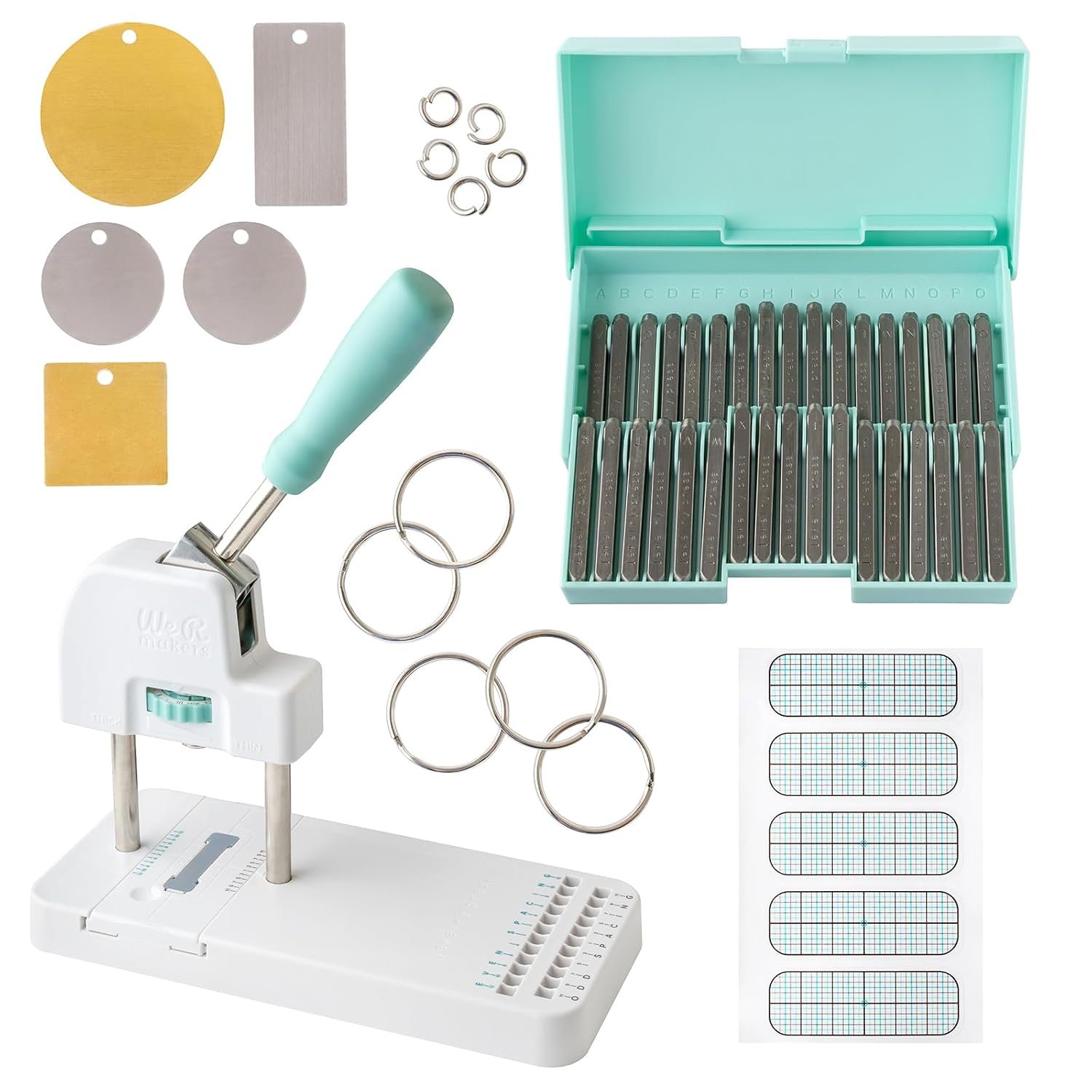 We R Makers, Jewelry Press Kit Machine, Includes 1 Jewelry Press, 34 piece Metal Stamping Kit, and Alignment Stickers