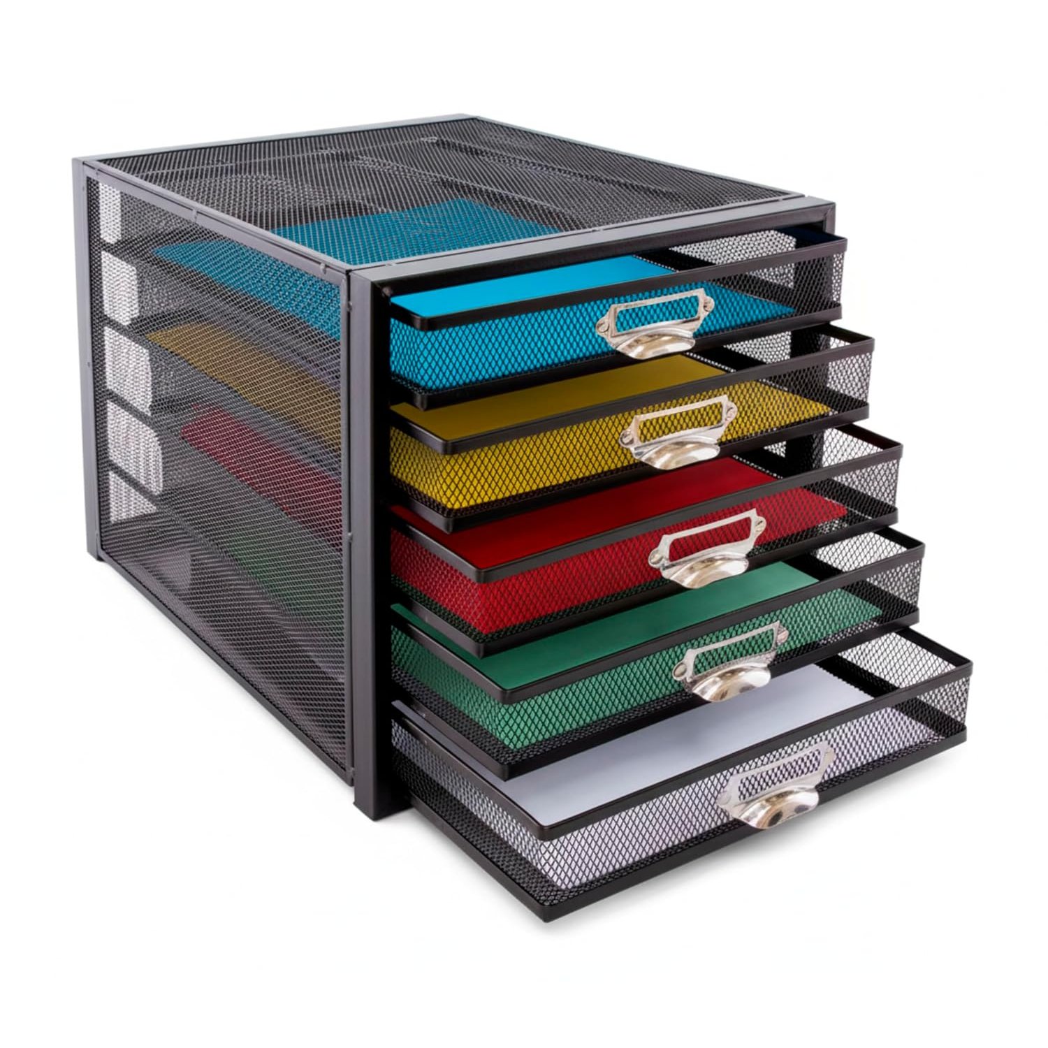 OSCO Black Wire Mesh 5 Tier Paper Sorter, Large A4 File Holder, Desktop Document Storage, Paperwork Tray, Stackable Desk Tidy, Home Office Filing, Rubber Feet, Fully Assembled